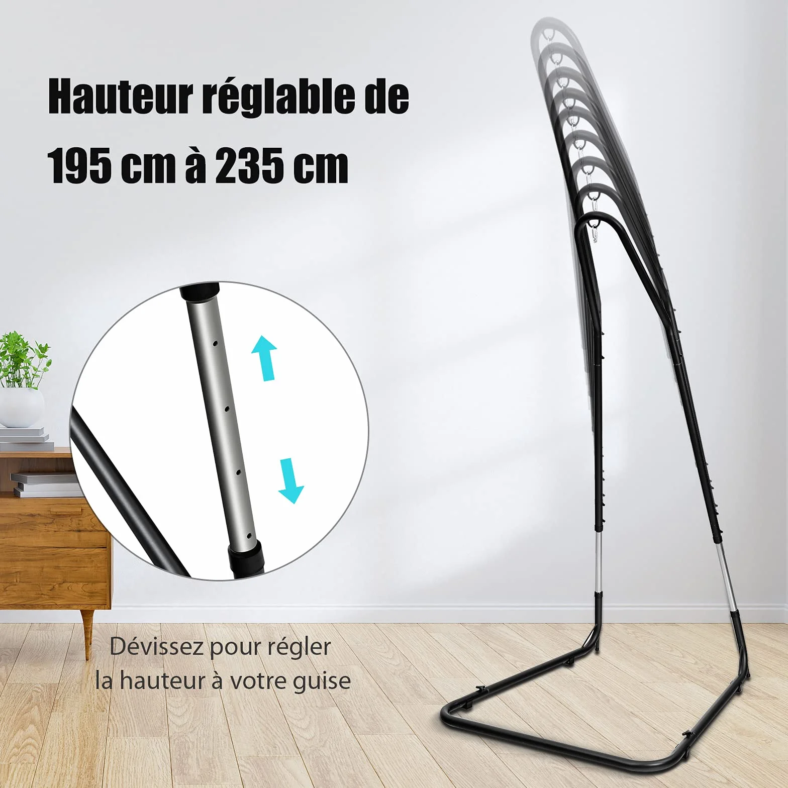 GIANTEX Fauteuil Support Hauteur Réglable 200-240CM, Support Hamac Acier, Crochet Sécurité, Pieds Antidérapants, Charge Max 150KG