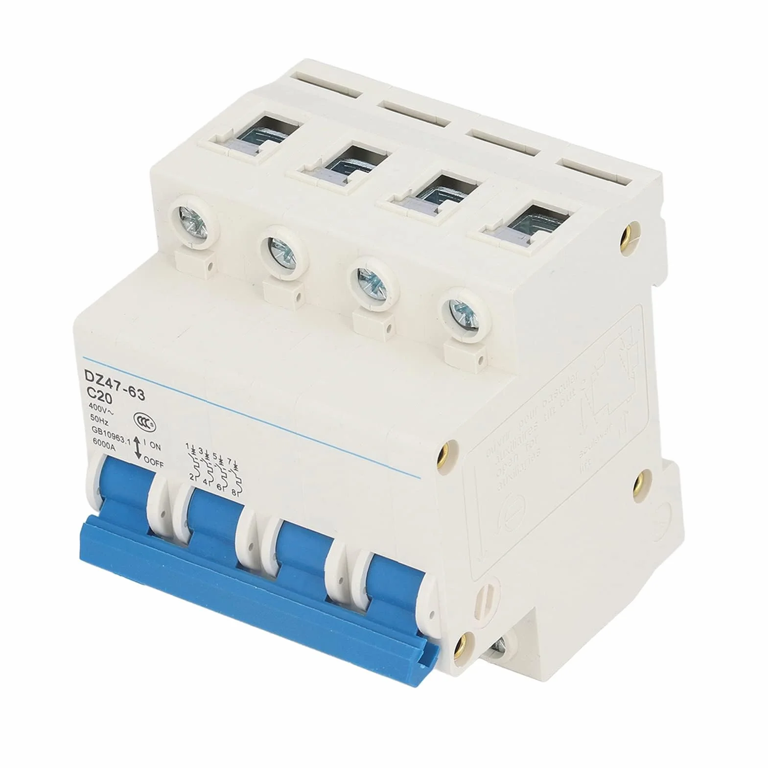 4P Miniature Disjoncteur Maison Disjoncteur Protection DIN Rail Mount Protection Surcharge pour La Maison 400V 20A