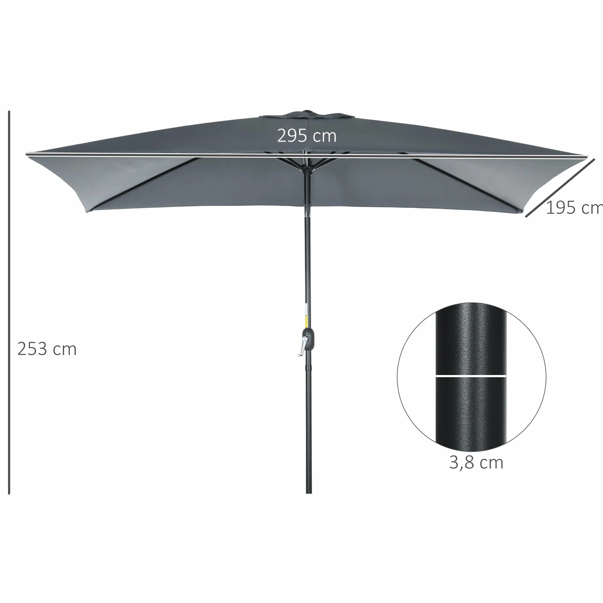 Outsunny Parasol de jardin rectangulaire aluminium 3 x 2 m inclinable polyester haute densité
