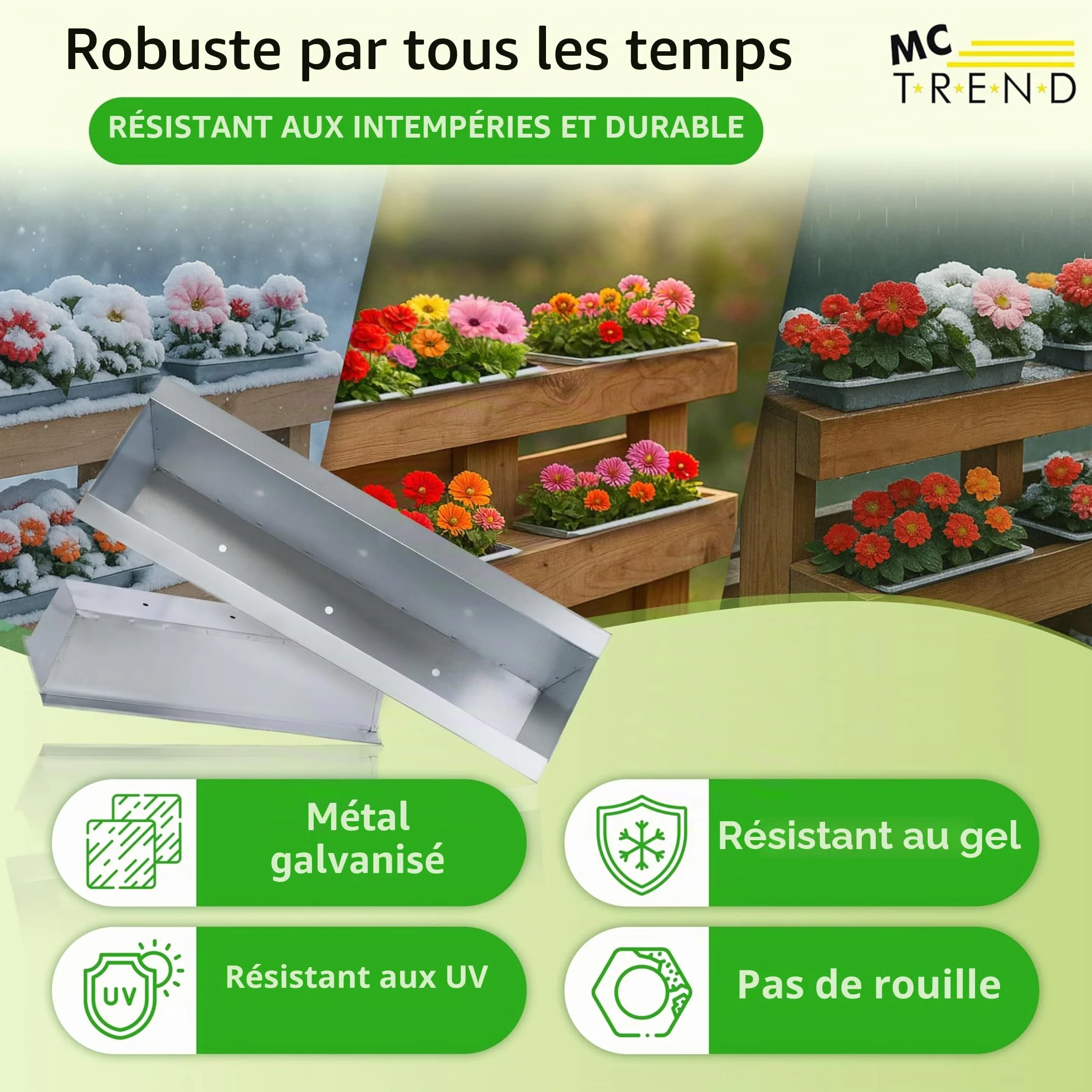 Jardinière pour palettes européennes Métal galvanisé 38,1 x 13 x 9 cm Résistant aux intempéries