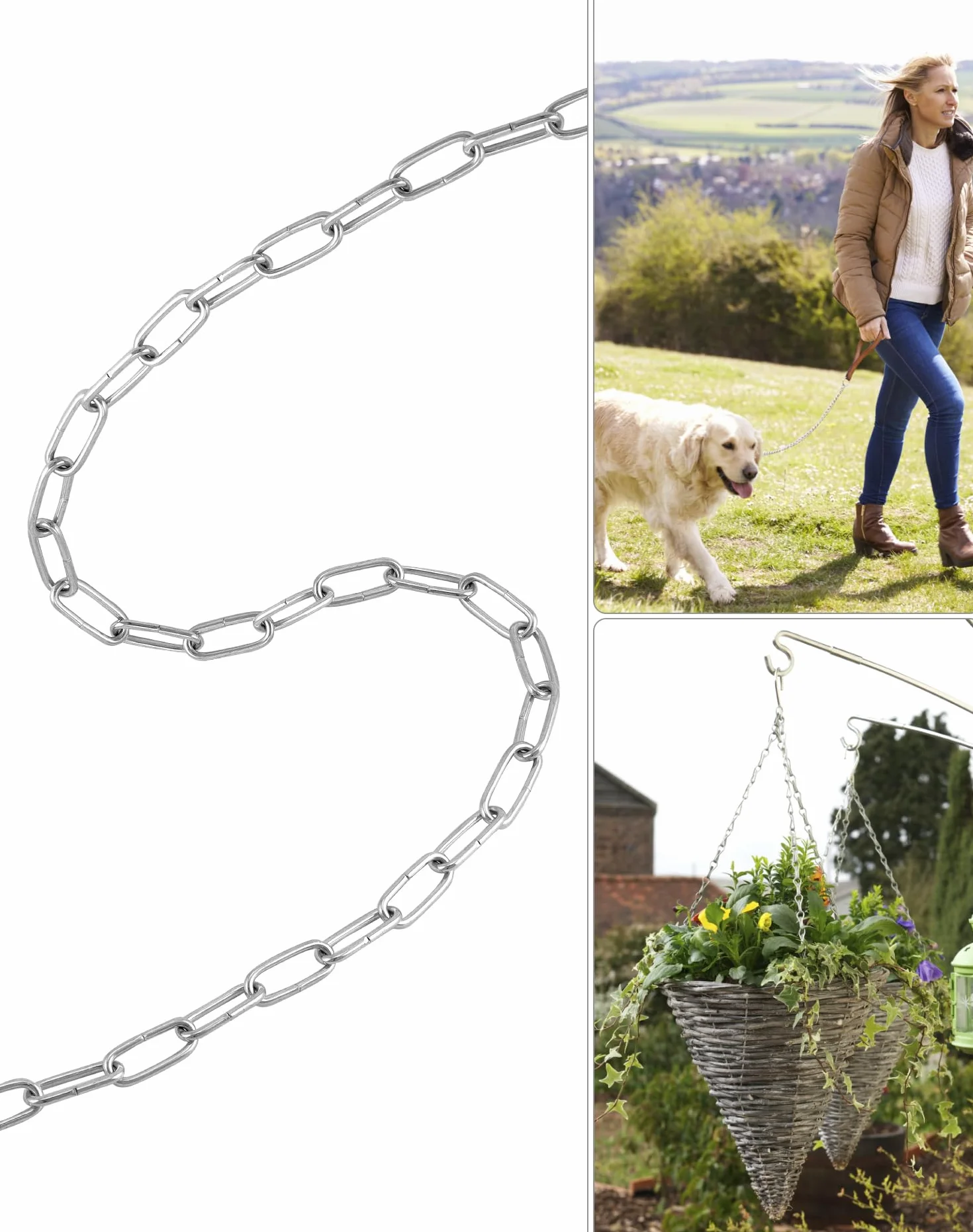 QWORK® 2 Pièces Chaîne acier galvanisé - Ø 2 mm - 5 m - résistant à la rouille - pour corde à linge/plantes suspendues/chaîne pour chien/antivol de vélo/décoration DIY