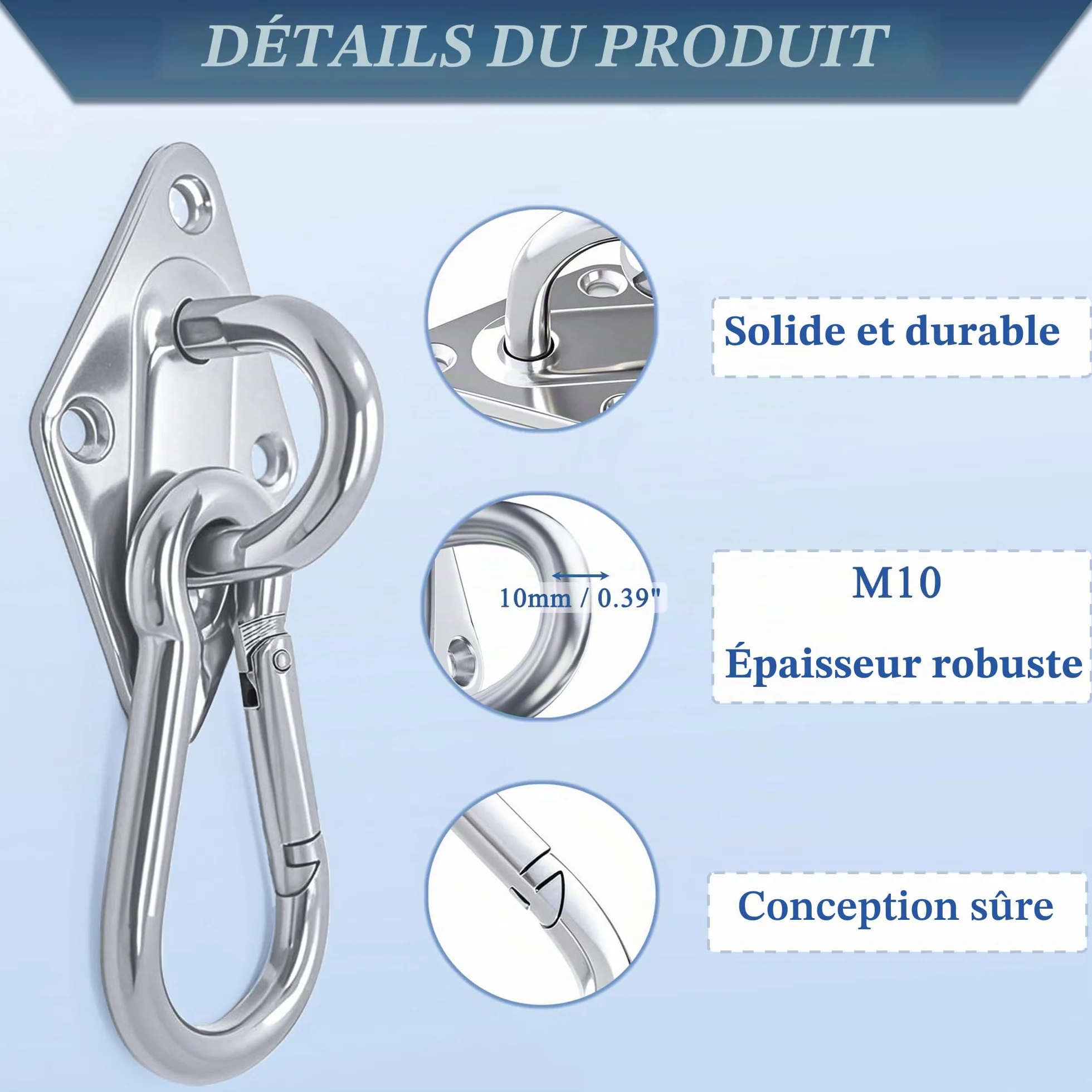 OHIYO Crochet de Plafond Acier Inoxydable 300 kg pour Balançoires Hamacs Auvent