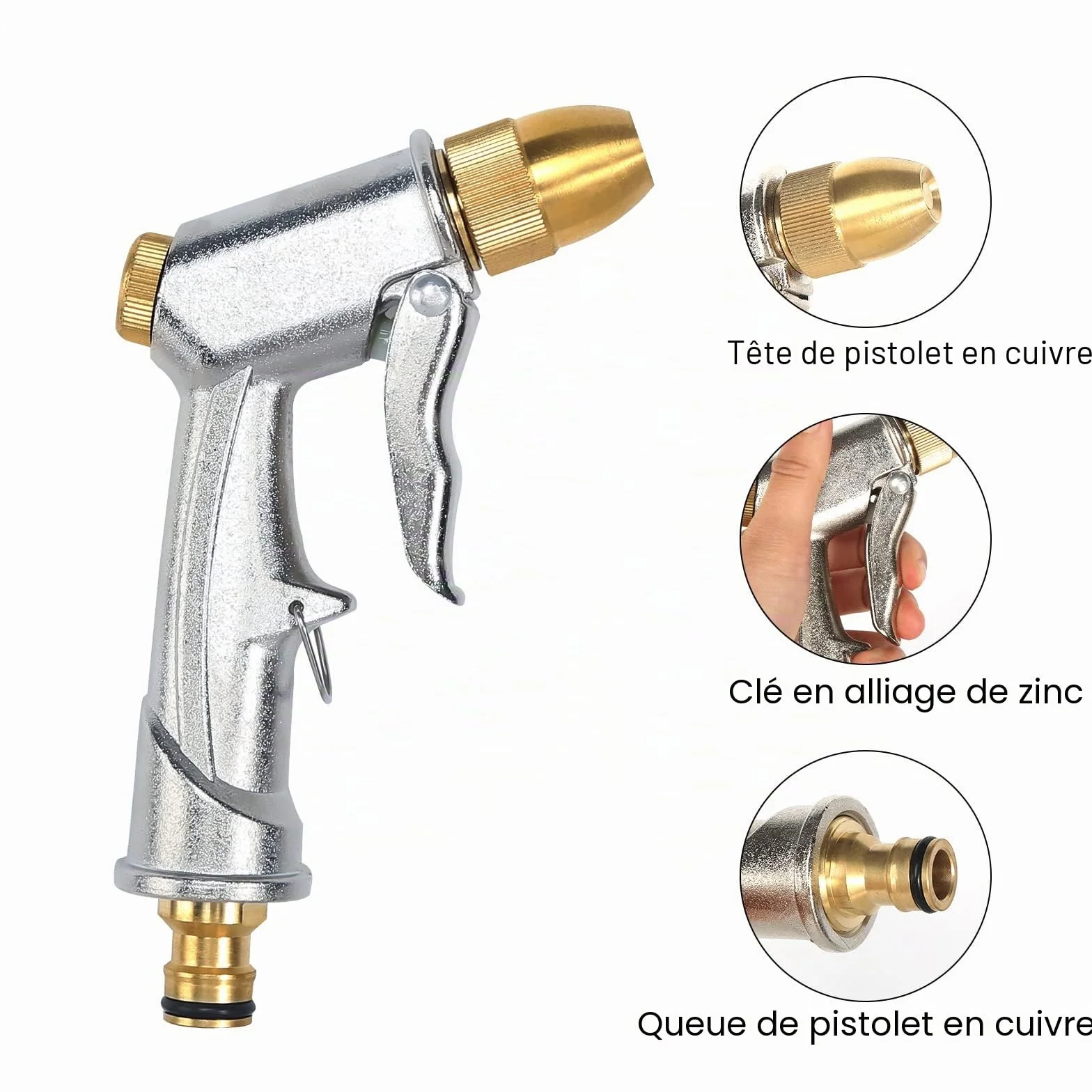 Pistolet pulvérisateur en métal pour tuyau d'arrosage résistant, lavage de voiture et animaux domestiques