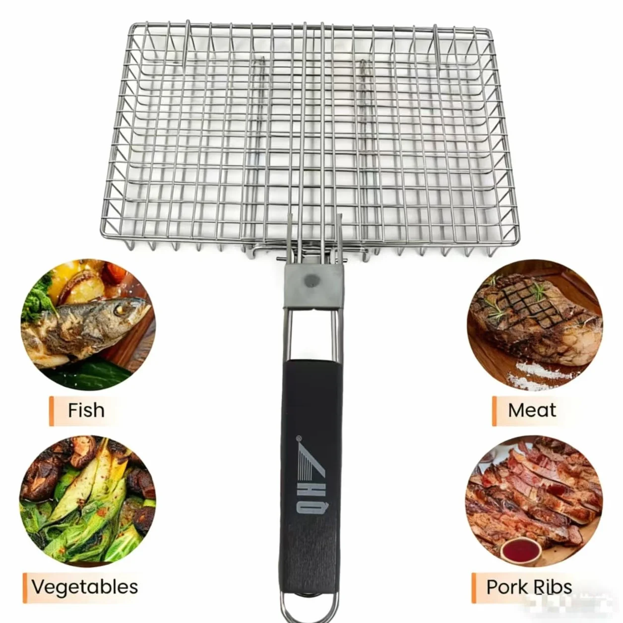 Panier de barbecue en acier inoxydable pliable et portable avec poignée amovible pour camping