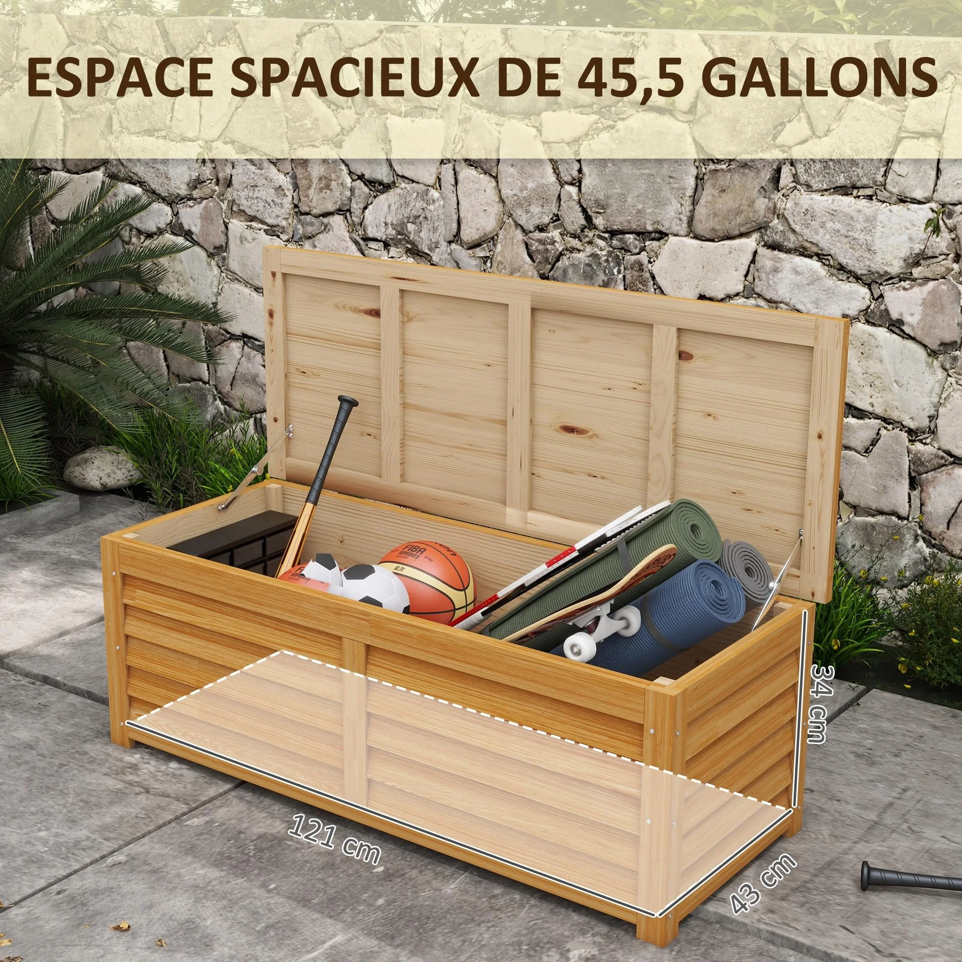 Outsunny Coffre de Rangement extérieur Jardin en Bois 176L 130x50x45 cm