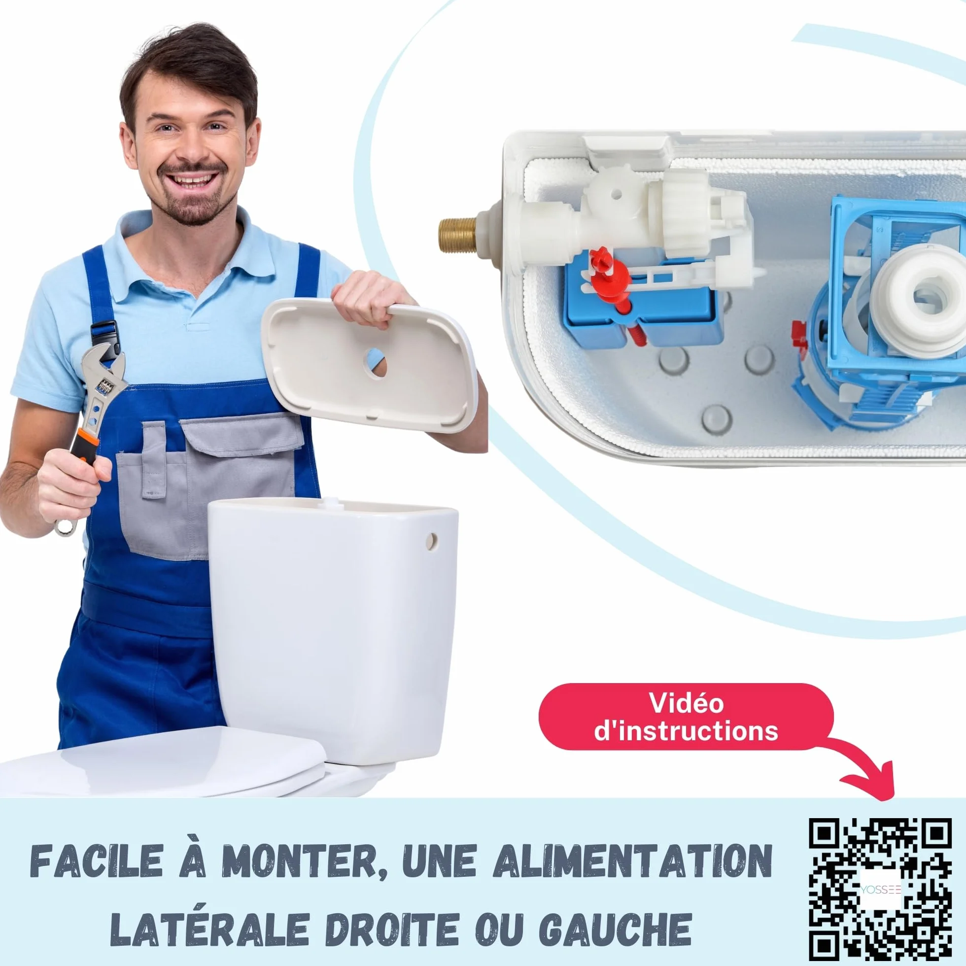 YOSSEE Robinet Flotteur WC Universelle Mecanisme Chasse d'eau WC [INCLUS Filtre + Notice] - Fabriqué dans l'UE - Garantie 5 ans - Mécanisme Qualité