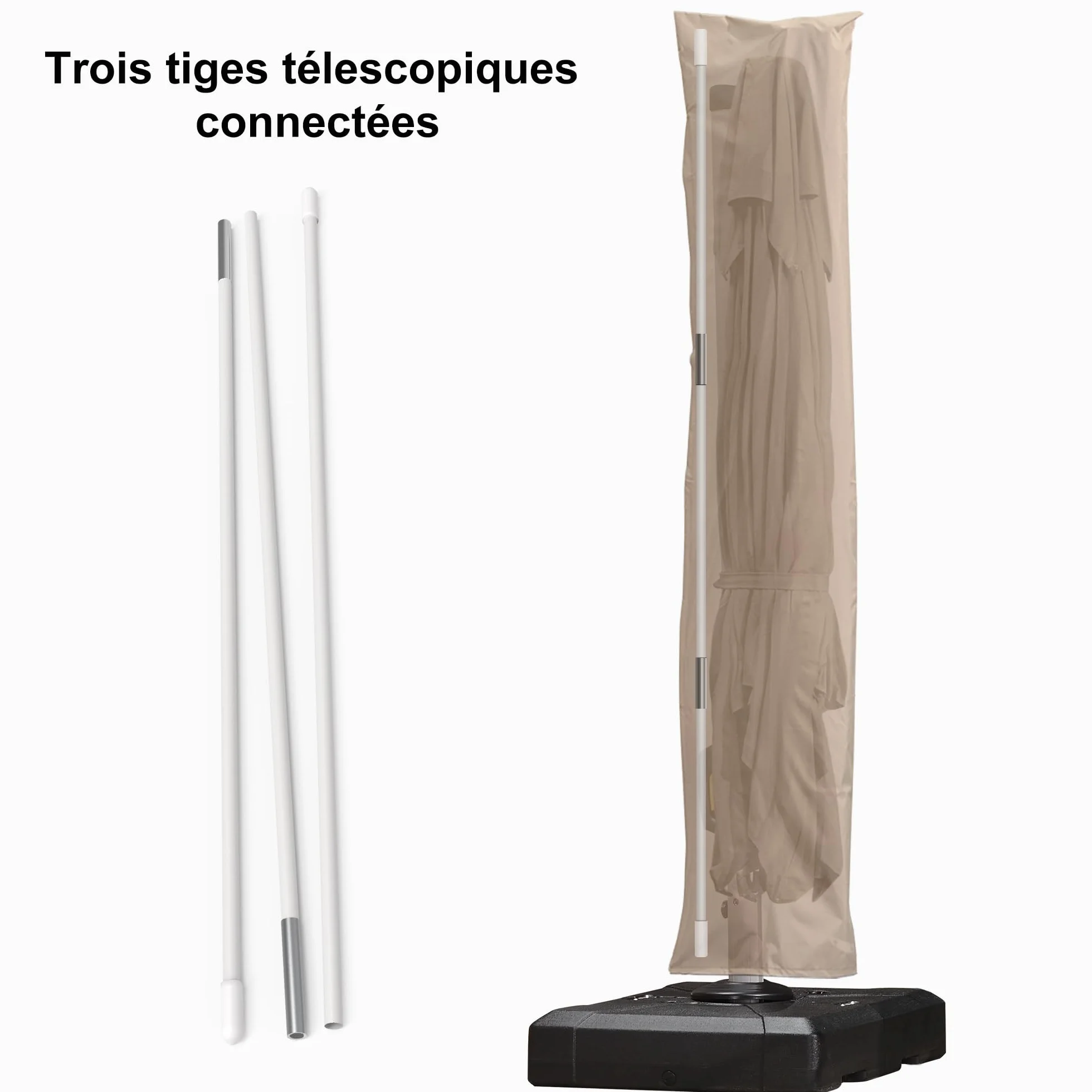 PURPLE LEAF Housse pour Parasol de Jardin 281 x 61 cm UV Résistant avec Bâton Zip Beige