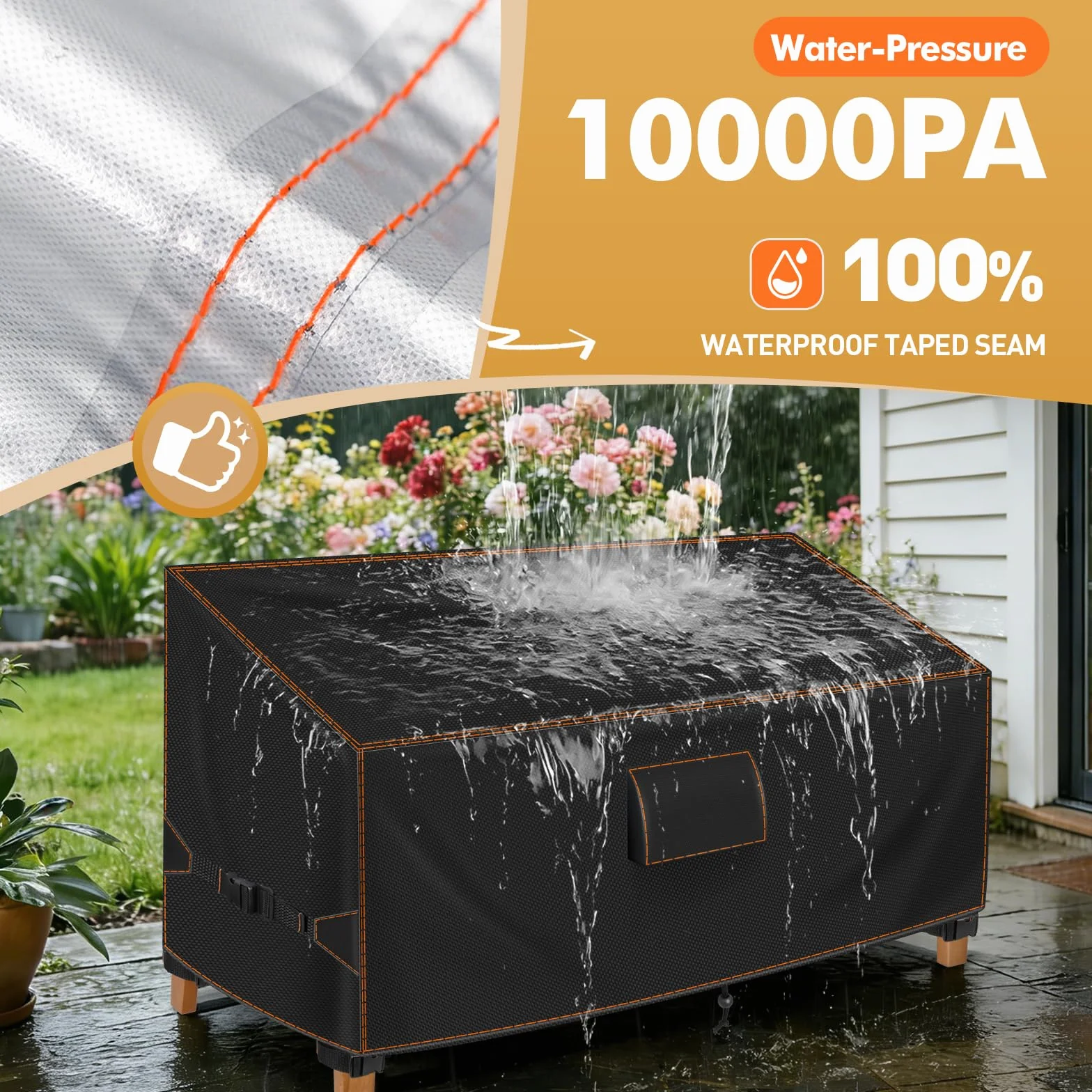 Housse Banc de Jardin 3 Places 183x75x66/91 cm Imperméable Protection Extérieur Tissu Oxford 420D Anti-UV Noir