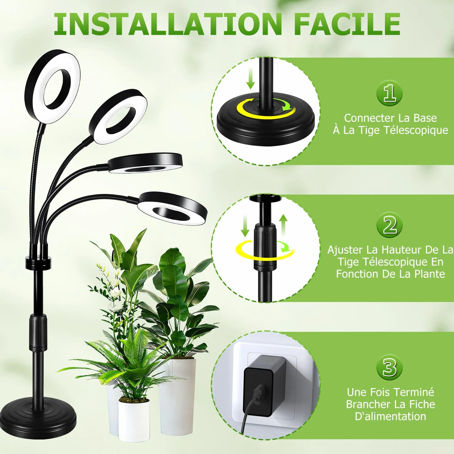 Lampe Horticole LED Plein Spectre 100 LEDs avec Minuterie 4/8/12H 4 Bras Col de Cygne Flexible
