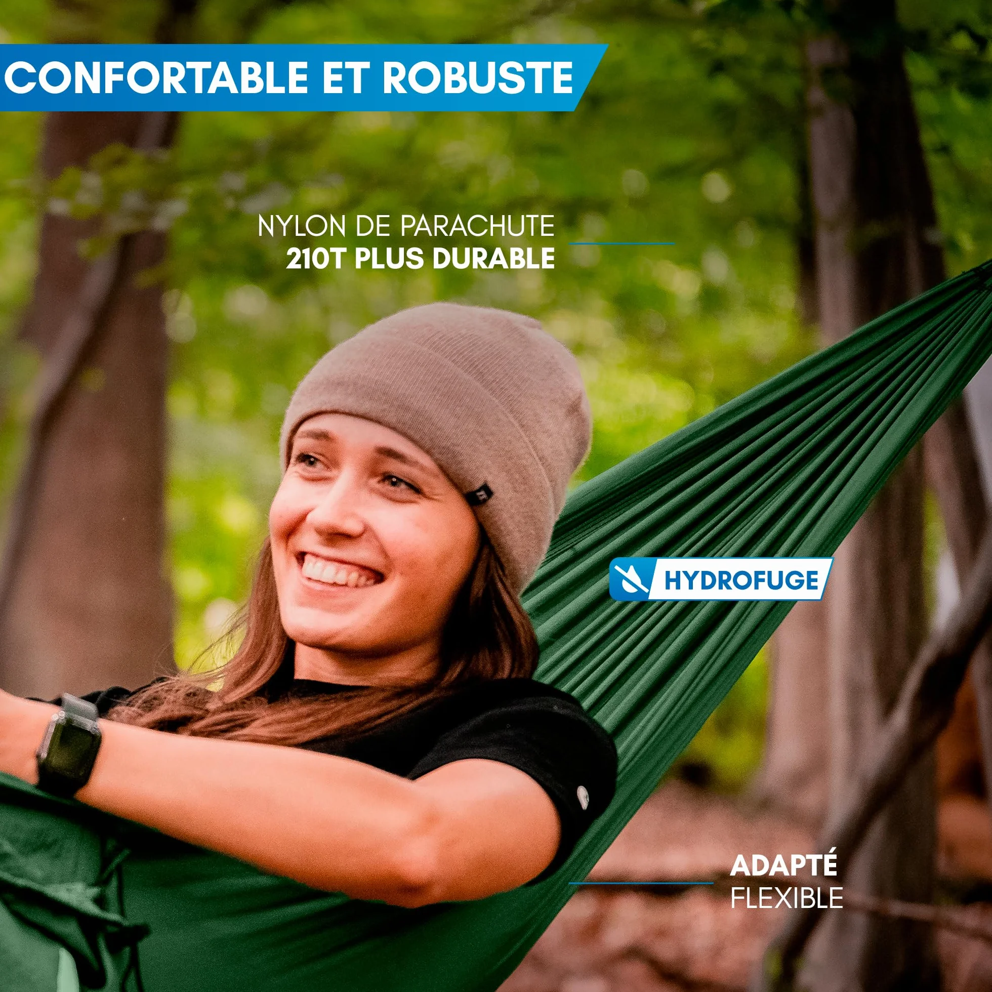 NORDMUT Hamac Ultra Léger Outdoor avec Kit de Fixation – Hamac de Camping avec Protection des Arbres 300 kg Vert 140 x 275 cm