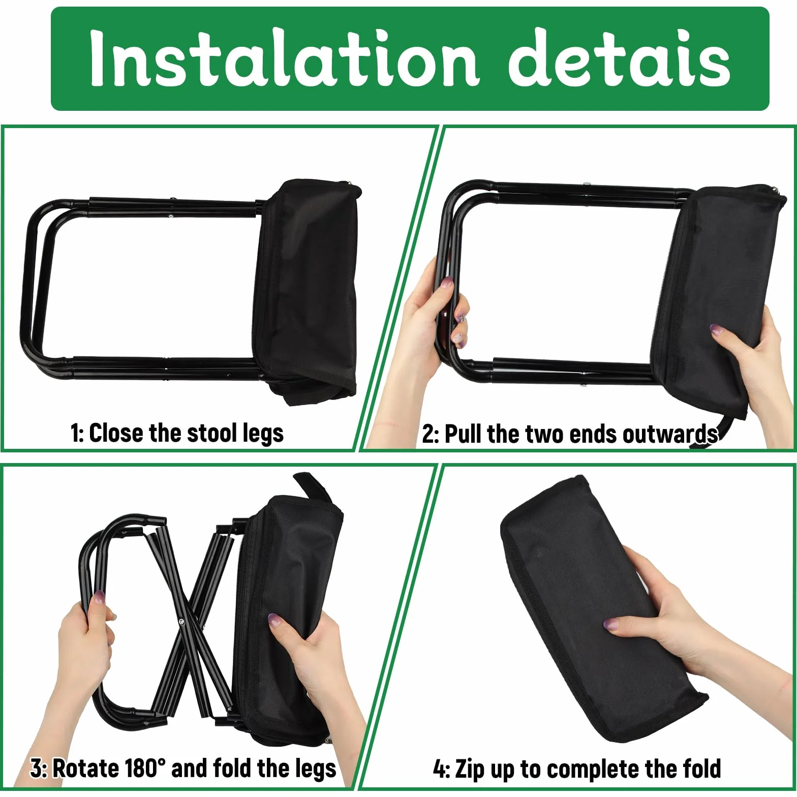 Pliant Leger Siege Tabouret Pliable Portable avec Sac de Rangement pour Camping Peche Voyages Randonnees Jardin Barbecues Plage