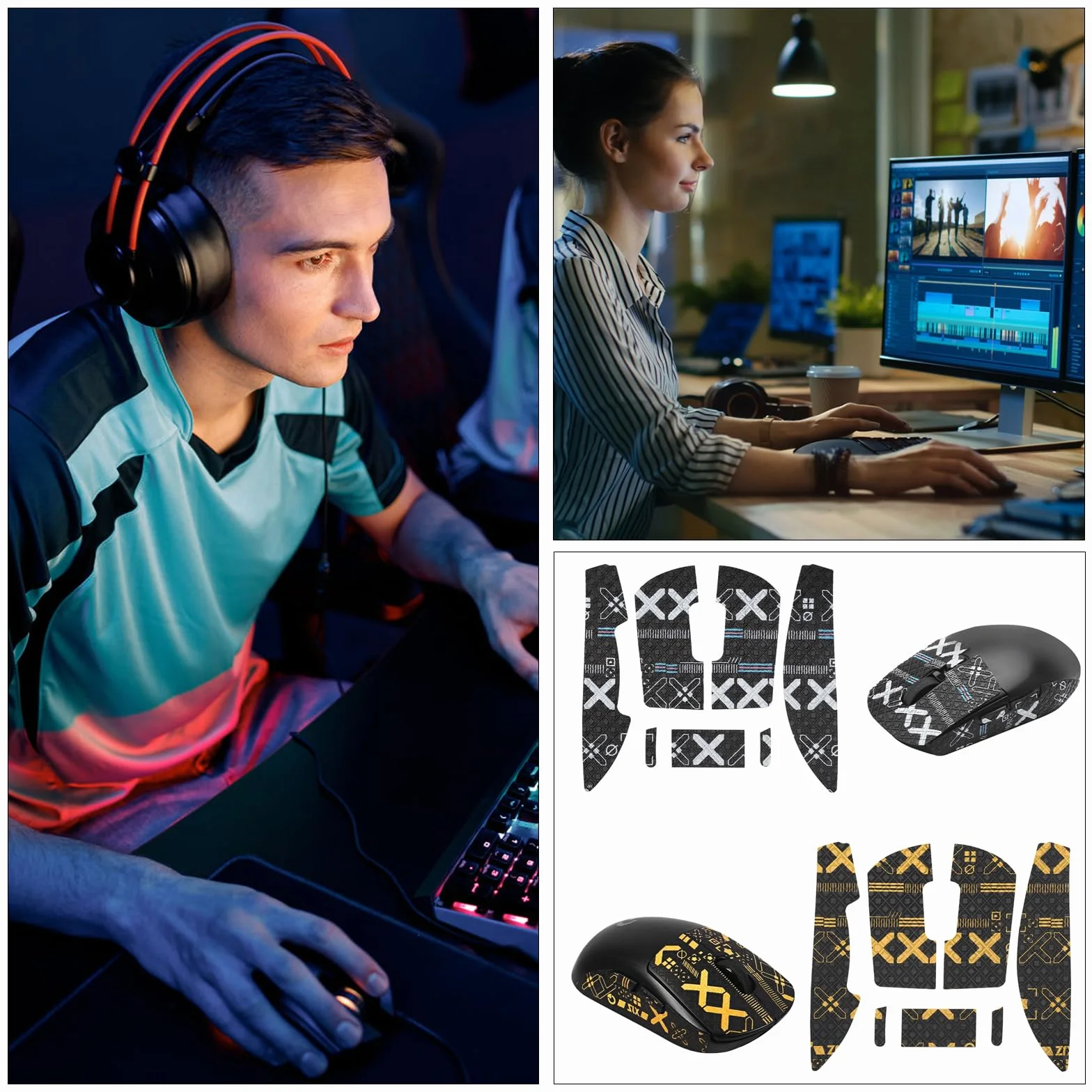 Grip Tape Souris Logitech G Pro X Superlight 2 – Bande Antidérapante Ultra-Fine Anti-Sueur Autocollante – 2 Sets Noir & Noir-Doré, Accessoires Gaming pour Logitech G Pro Superlight 1/2
