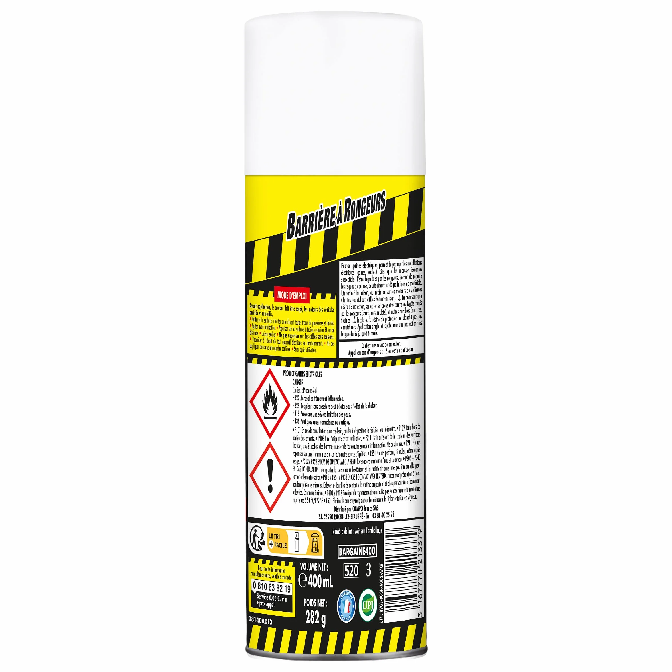 Barrière à Rongeurs Résine Protect Gaines Électriques Aérosol 400 ml Noir