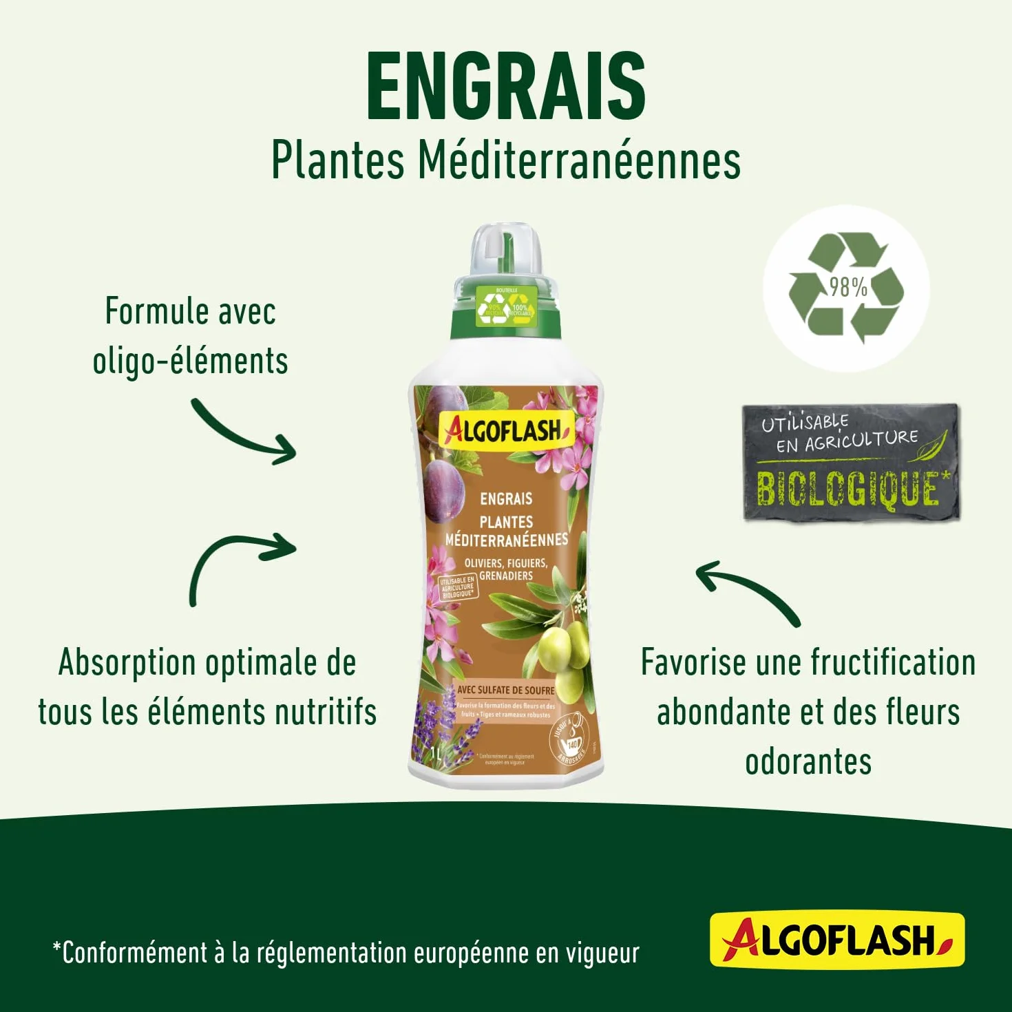 Algoflash Engrais Liquide Plantes Méditerranéennes 1 L Agriculture Biologique