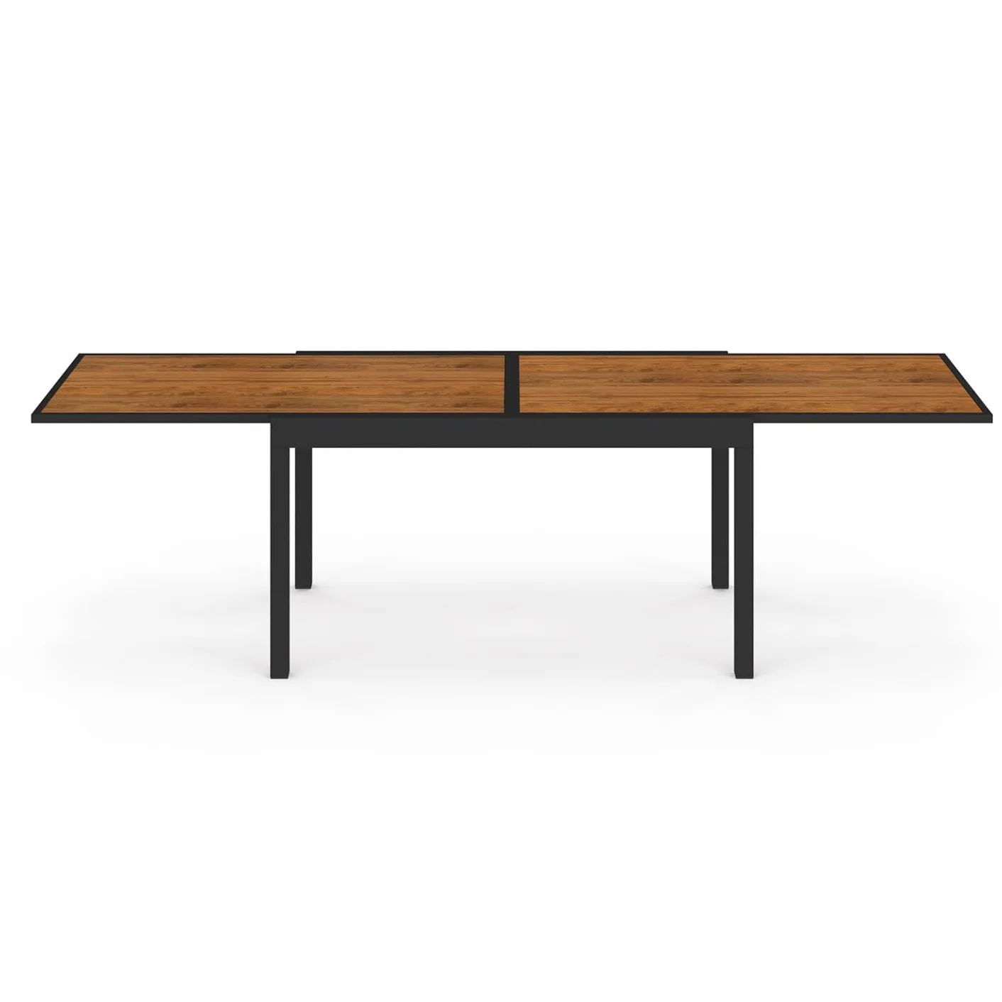 Salon de Jardin NOUMEA Table Extensible 135/270 cm Plateau Effet Bois 12 Chaises Empilables Noir Bois