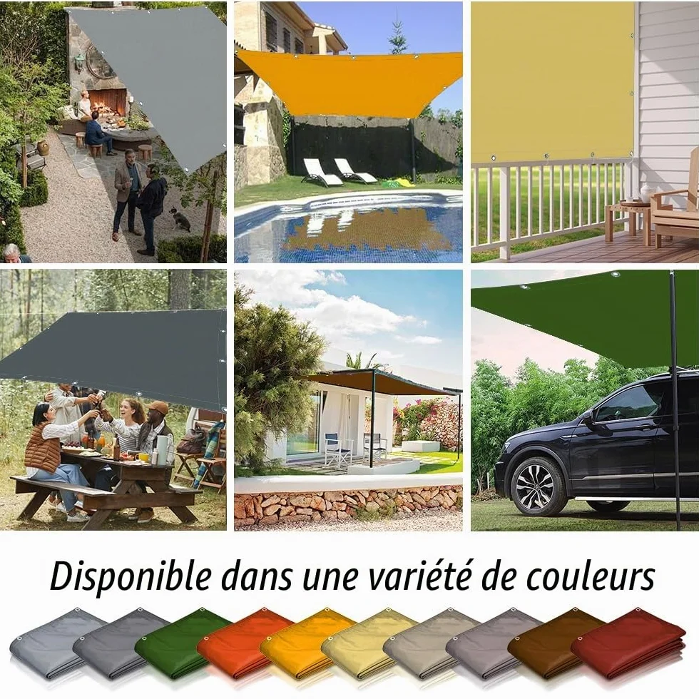 Voile d'ombrage rectangulaire imperméable 95% UV protection 3x4m crème