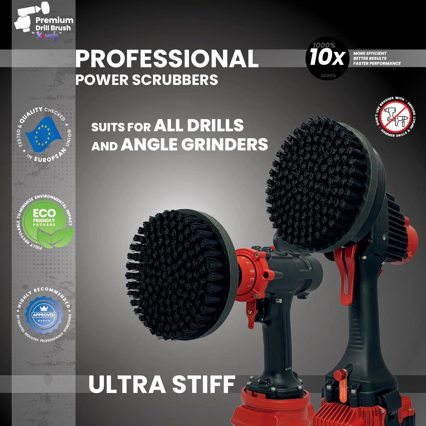 Brosse de perçage professionnelle 2 en 1 pour perceuse et meuleuse d'angle ultra rigide 15 cm Noir | Brosse de nettoyage résistante et anti-rayures pour béton, brique, pierre, métal