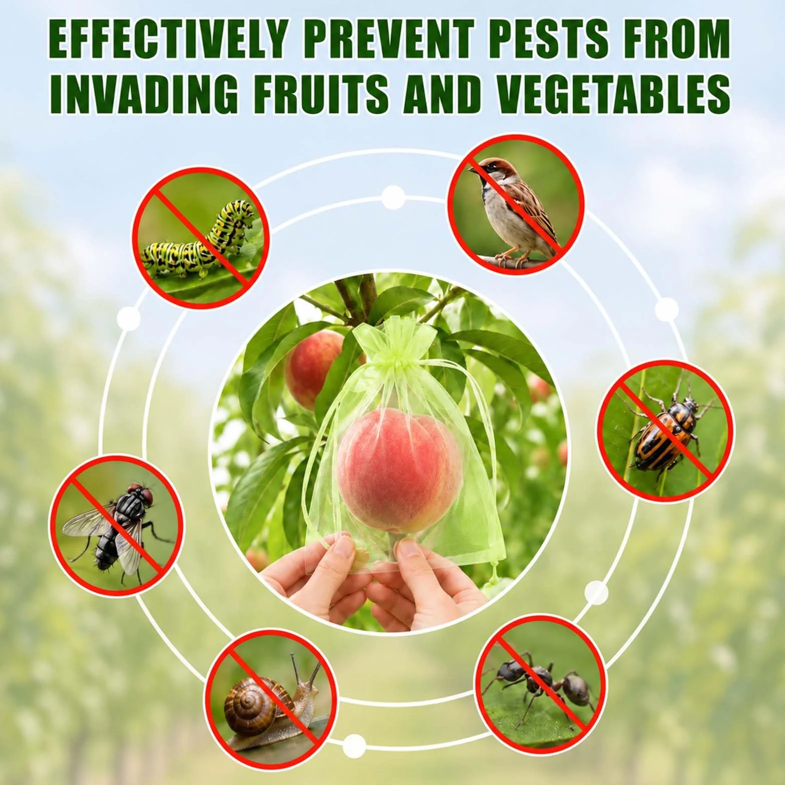 Lot de 100 Sachets Protection Raisin 20x30 cm avec Cordon de Serrage, Sac Protection Fruits Contre Guêpes Oiseaux Insectes