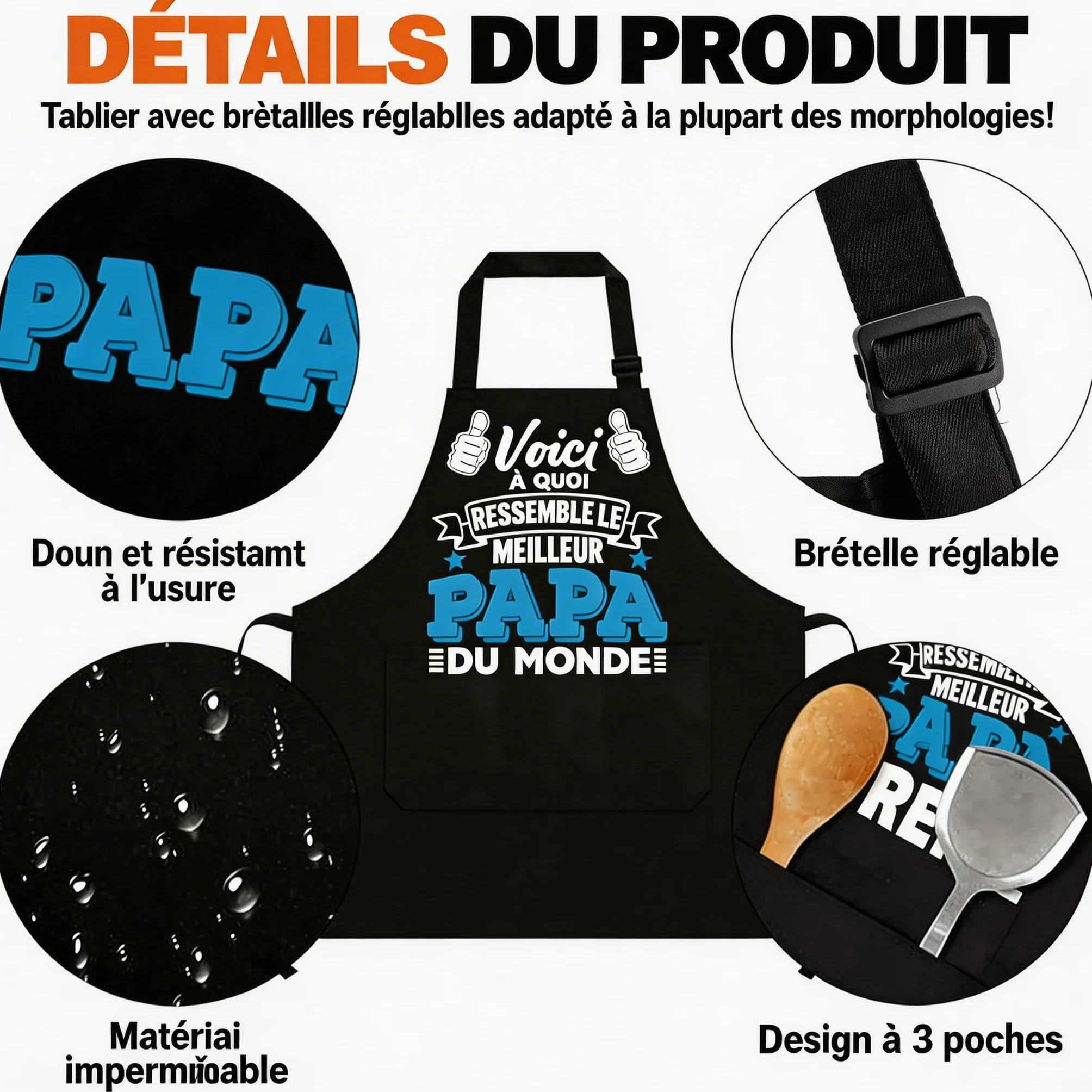 Tablier Papa Cuisine Barbecue BBQ Homme Cadeau Fête Des Pères Personnalisé