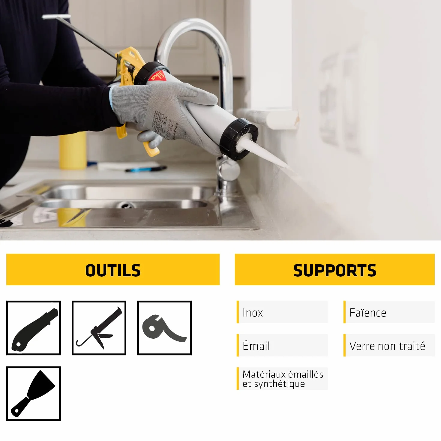 SIKA - Mastic silicone sanitaire - SikaSeal-181 Cuisine noir - Réalisation de joints - Spécial cuisines - Intérieur/extérieur - Longue durée - 300 ml