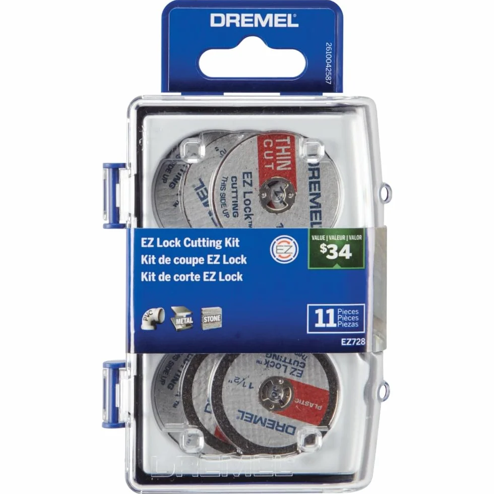 Dremel EZ728-01 EZ Lock Kit d'accessoires 11 pièces pour outils rotatifs avec disques à tronçonner pour plastique, métal et coupes fines