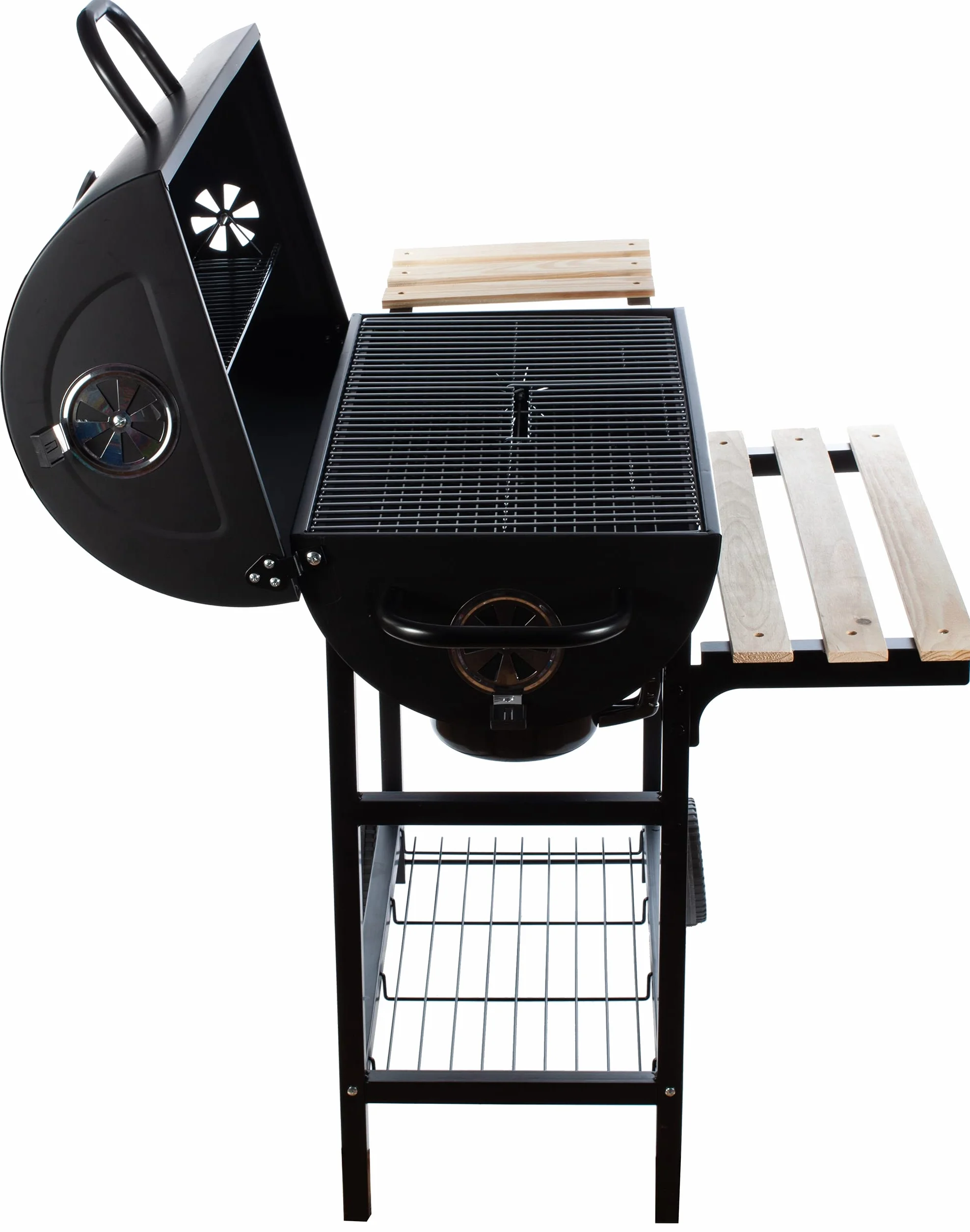 GrillMaster BigBend Rond GM2020 Barbecue Charbon avec Couvercle Roulettes Étagères Jardin