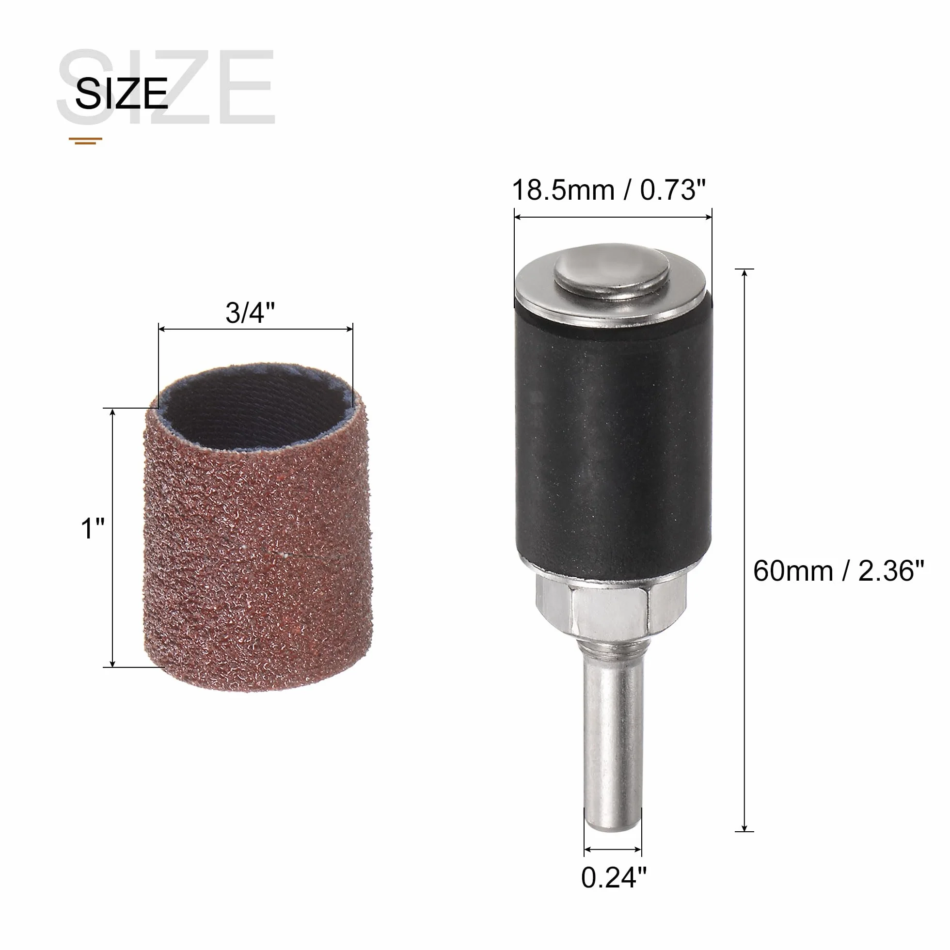 sourcing map Lot de 12 manchons abrasifs de 1,9 cm, grain 80 avec mandrins de tambour de 0,6 cm pour outils rotatifs