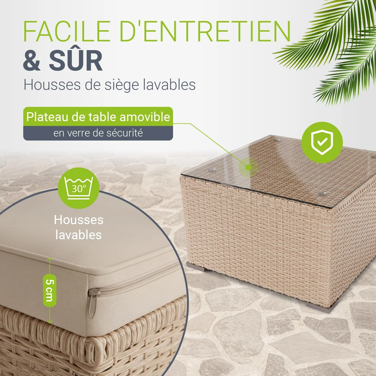 Juskys Salon de Jardin en polyrotin Lounge Punta Cana L résistant aux intempéries 4-5 Personnes Crème/Sable