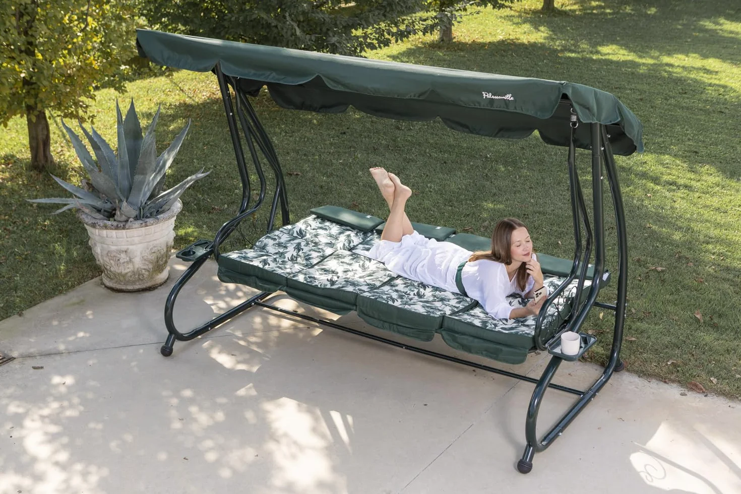 SIEDITI FUORI E DENTRO Mizar Balancelle de Jardin 4 Places inclinable avec Fonction lit et auvent réglable Vert bégonia