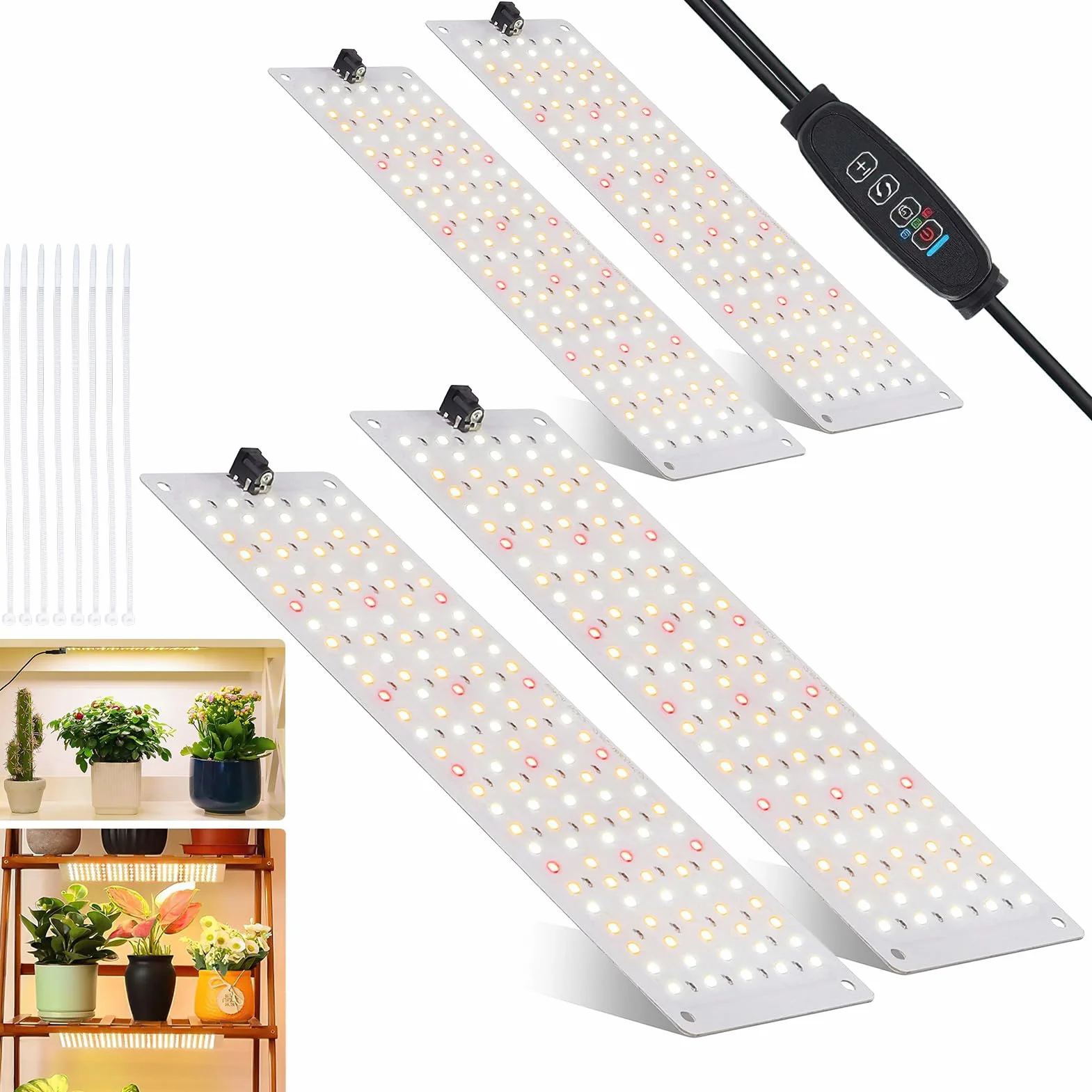Lot de 4 lampes LED à spectre complet pour plantes avec 540 LED, minuterie, 10 luminosités