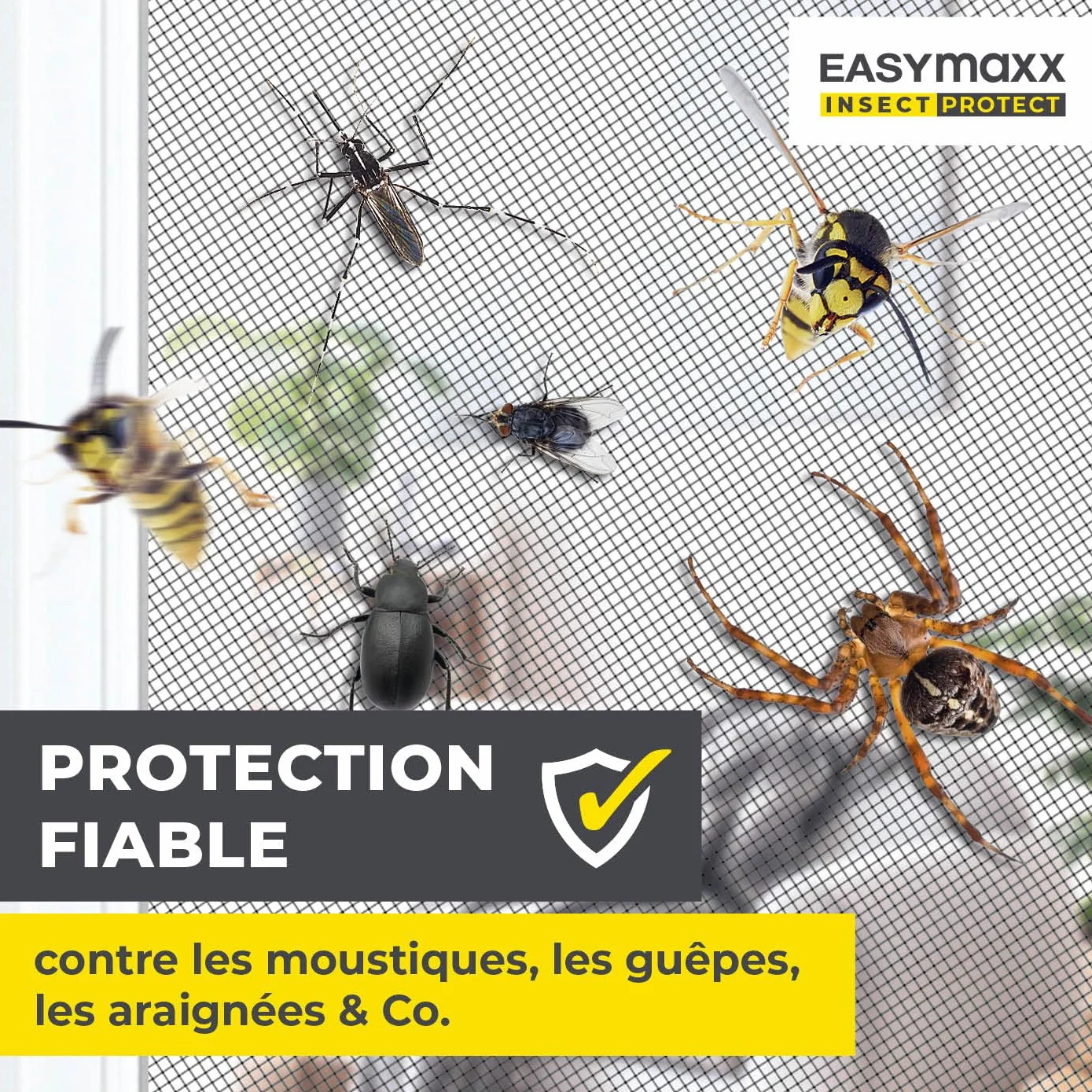 EASYmaxx Moustiquaire de fenêtre avec Magic Click | Peut être découpée individuellement pour toutes les fenêtres jusqu'à 150 x 130 cm | Montage avec 12 aimants - pas de perçage ni de vissage [Noir]