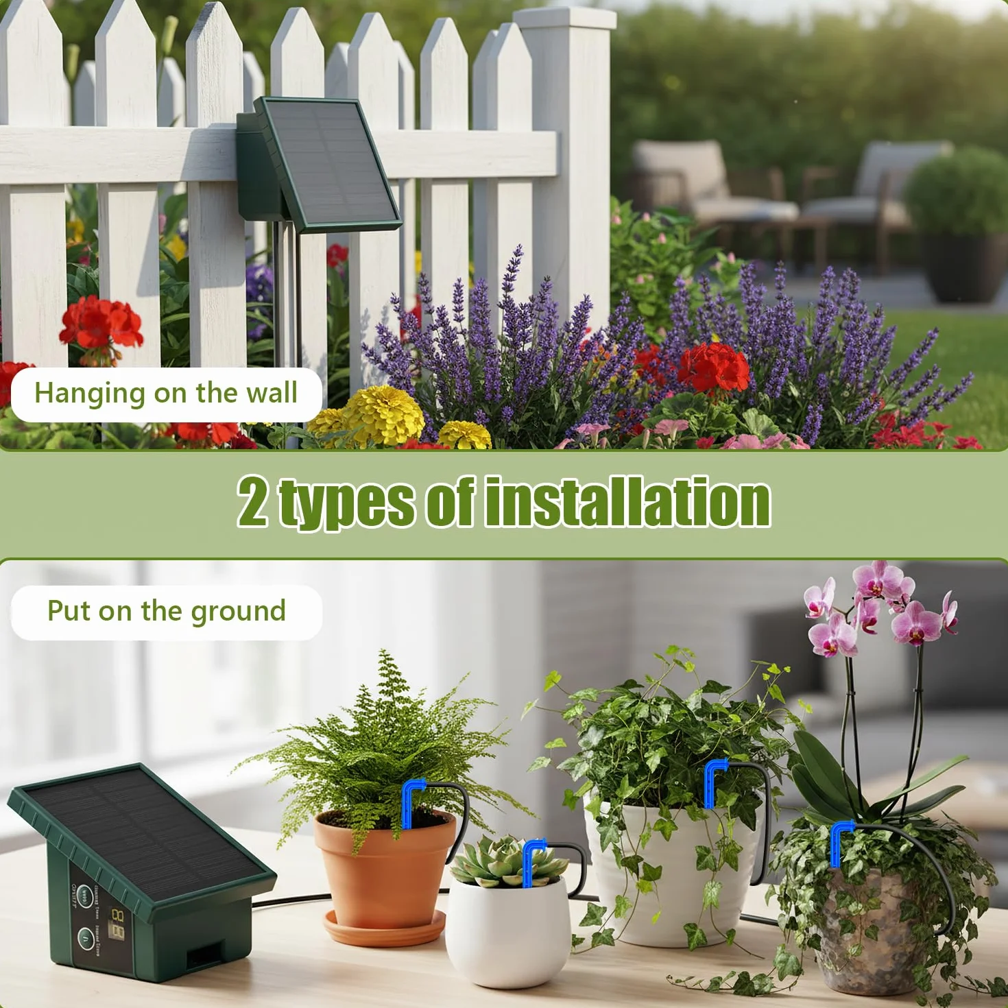 Onherm Arrosage Automatique Solaire Kit avec Tuyau 10M, Système d'Irrigation Goutte à Goutte pour Jardin