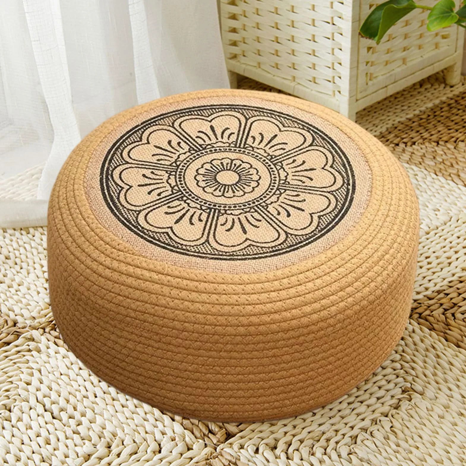 Pouf d'extérieur en rotin imperméable 40 x 40 x 20 cm tatami tissé à la main pour jardin