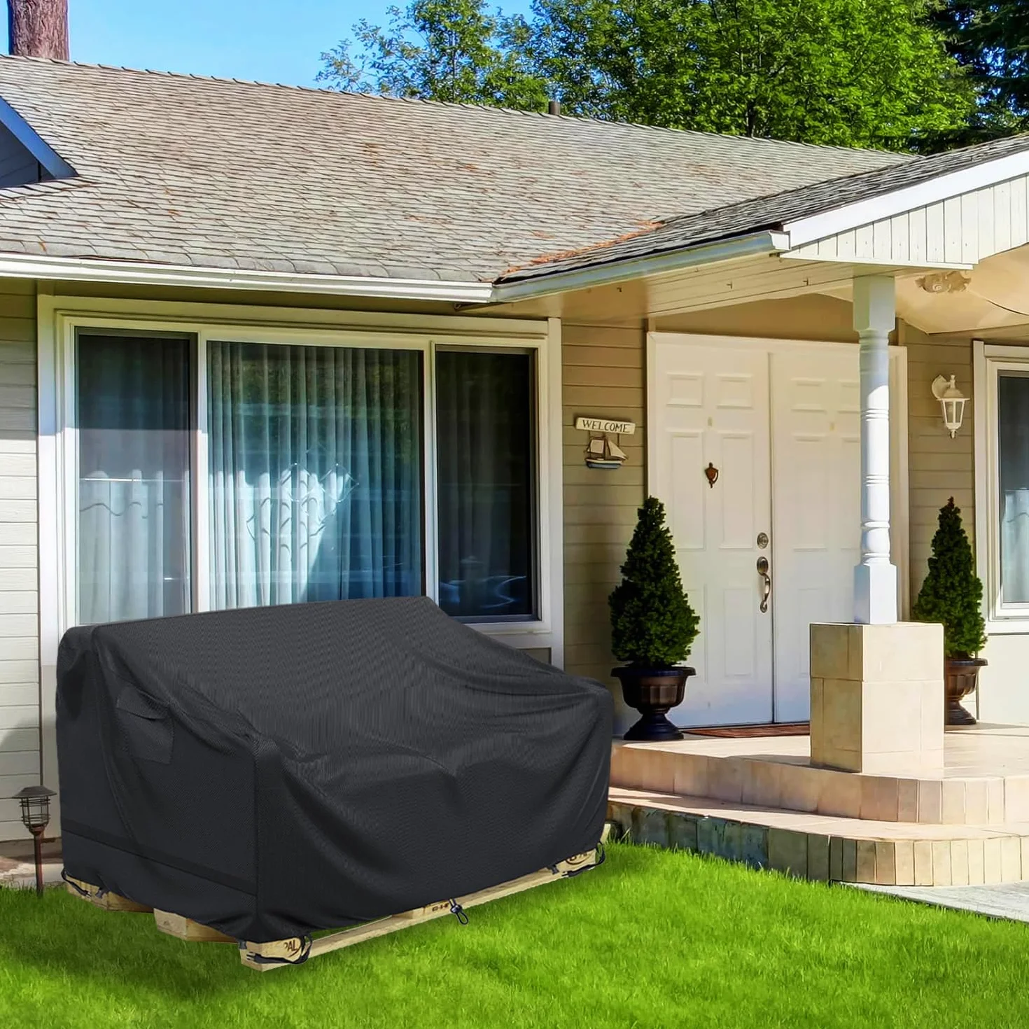 Oxford 600d Housse de Protection pour Banc de Palette Imperméable 128 x 85 x 80 cm Noir