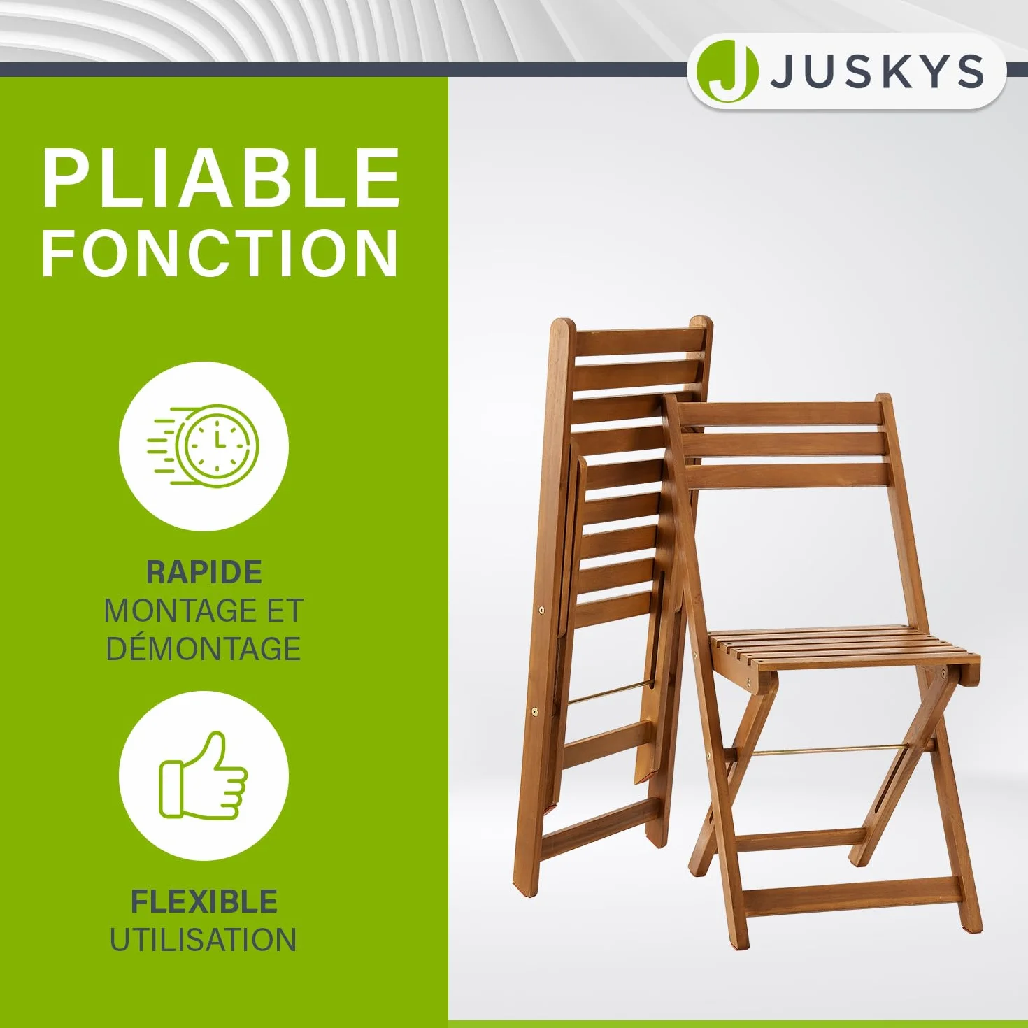 Juskys Ensemble de Meubles de Balcon 3 pièces Bois Pliables Table Chaises