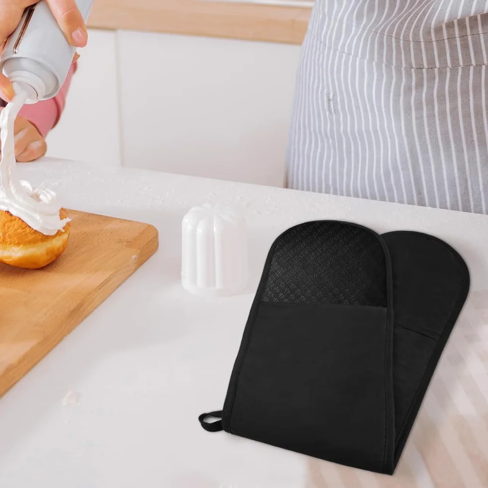 Gants de Cuisine Résistant à la Chaleur 250°C/482°F Silicone Antidérapant pour BBQ Four Grillades Noir