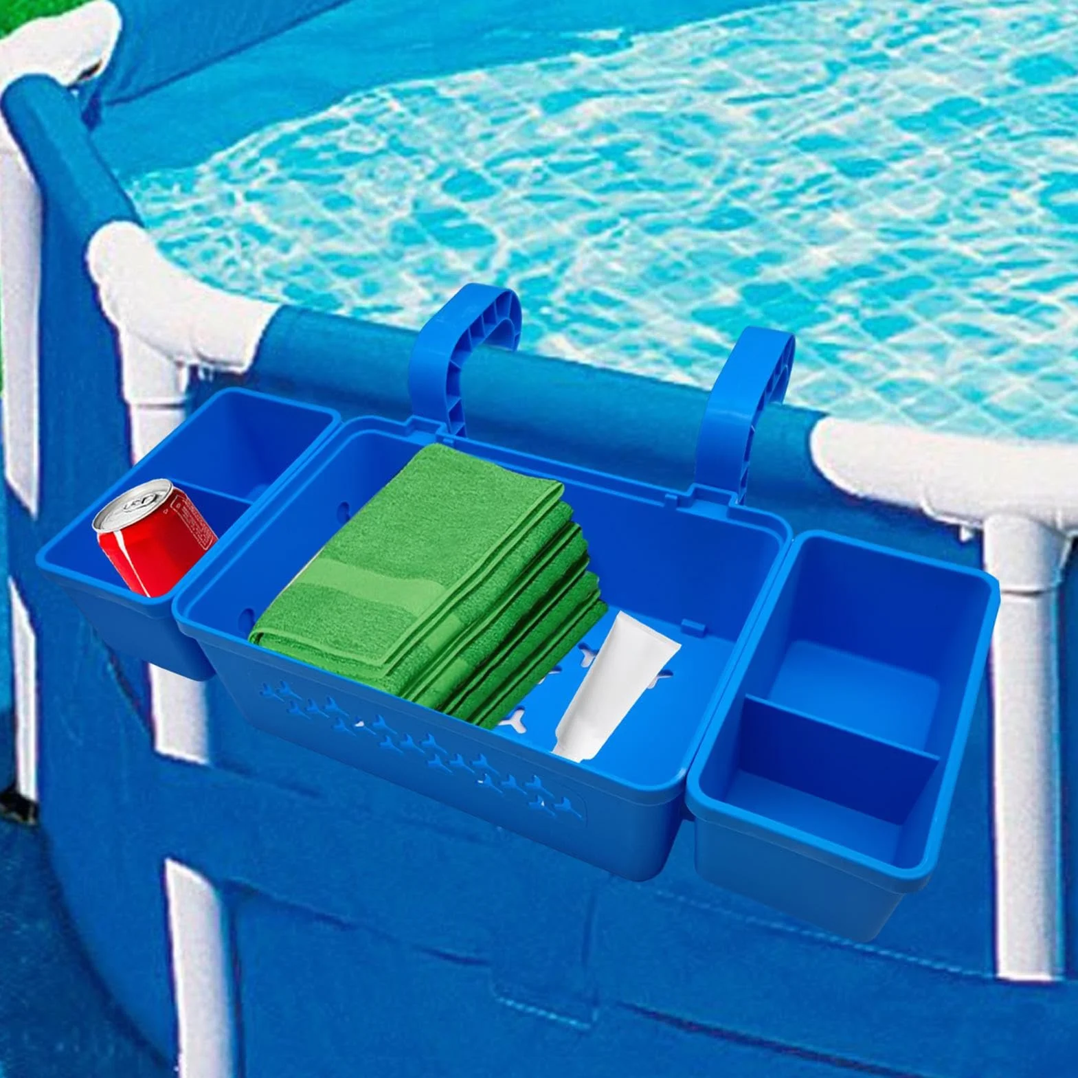 Panier de rangement pour piscine hors sol - Support multifonctionnel au bord de la piscine