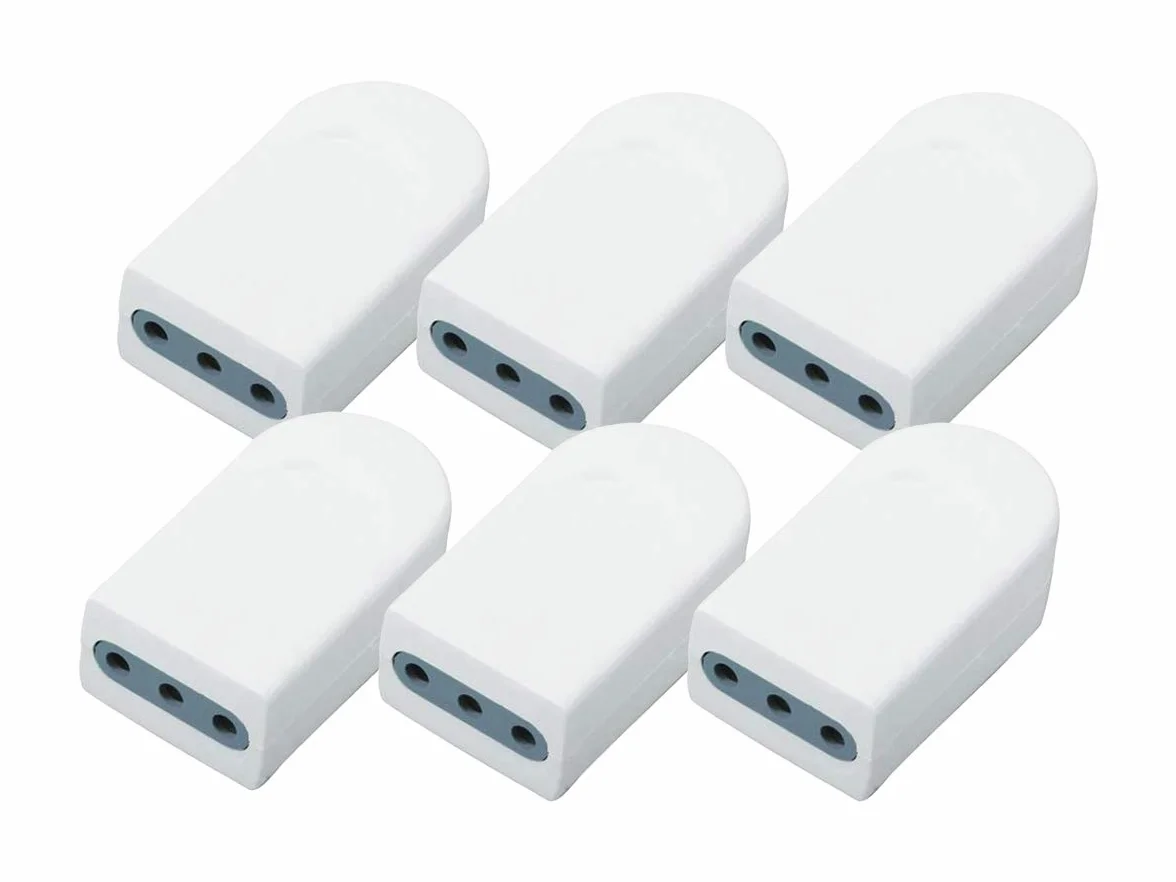 LEDLUX AP8727 Lot de 6 Fiches Électriques 10 A 2P+T Standard Italienne avec Sortie Câble Droit Blanc