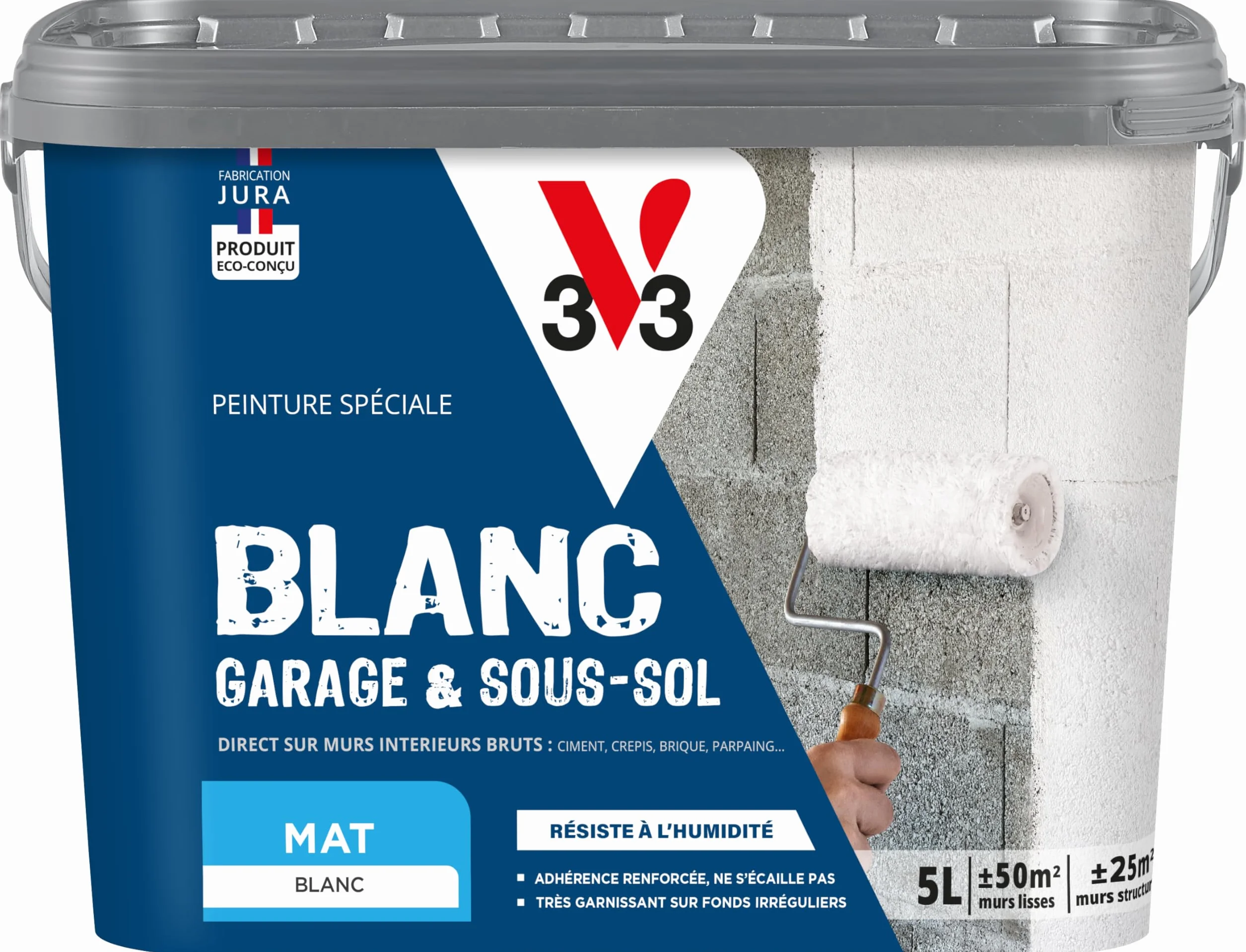 V33 Peinture blanche mat, BLANC GARAGE & SOUS-SOL, 5L