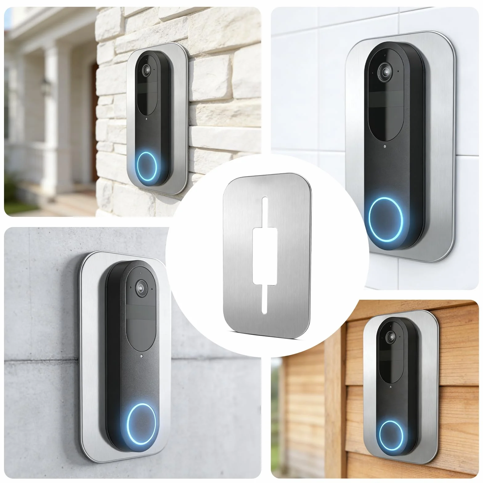 Plaque pour Sonnette Reolink PoE - Cache en Acier Inoxydable Compatible avec Reolink Doorbell PoE/WiFi/Battery, Accessoire de Montage pour Sonnette Vidéo, Masque Les Anciennes Perforations et Câbles