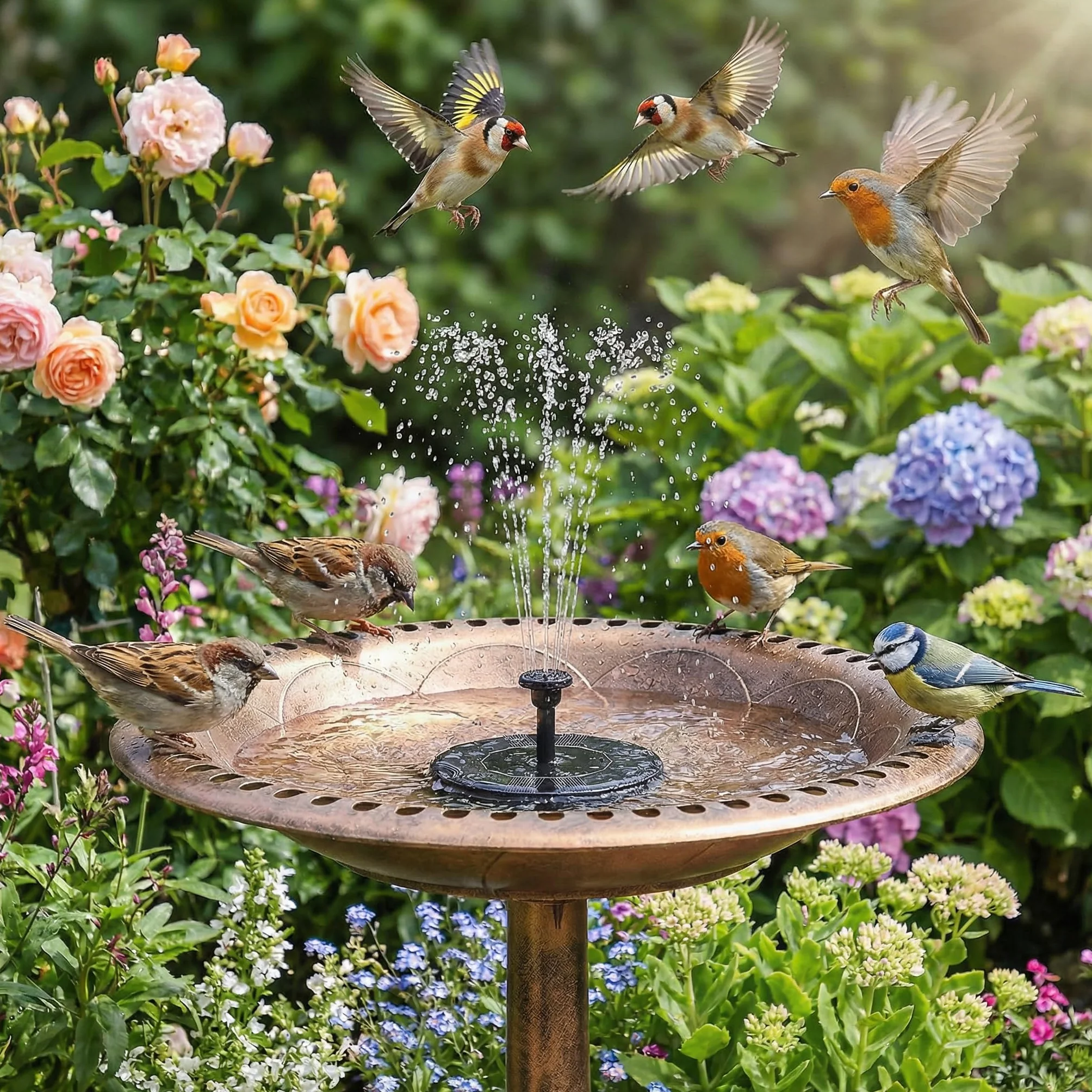 Fontaine Solaire Extérieure 1.5W avec 6 Effets de Jet, Fontaine Flottante pour Jardin Étang
