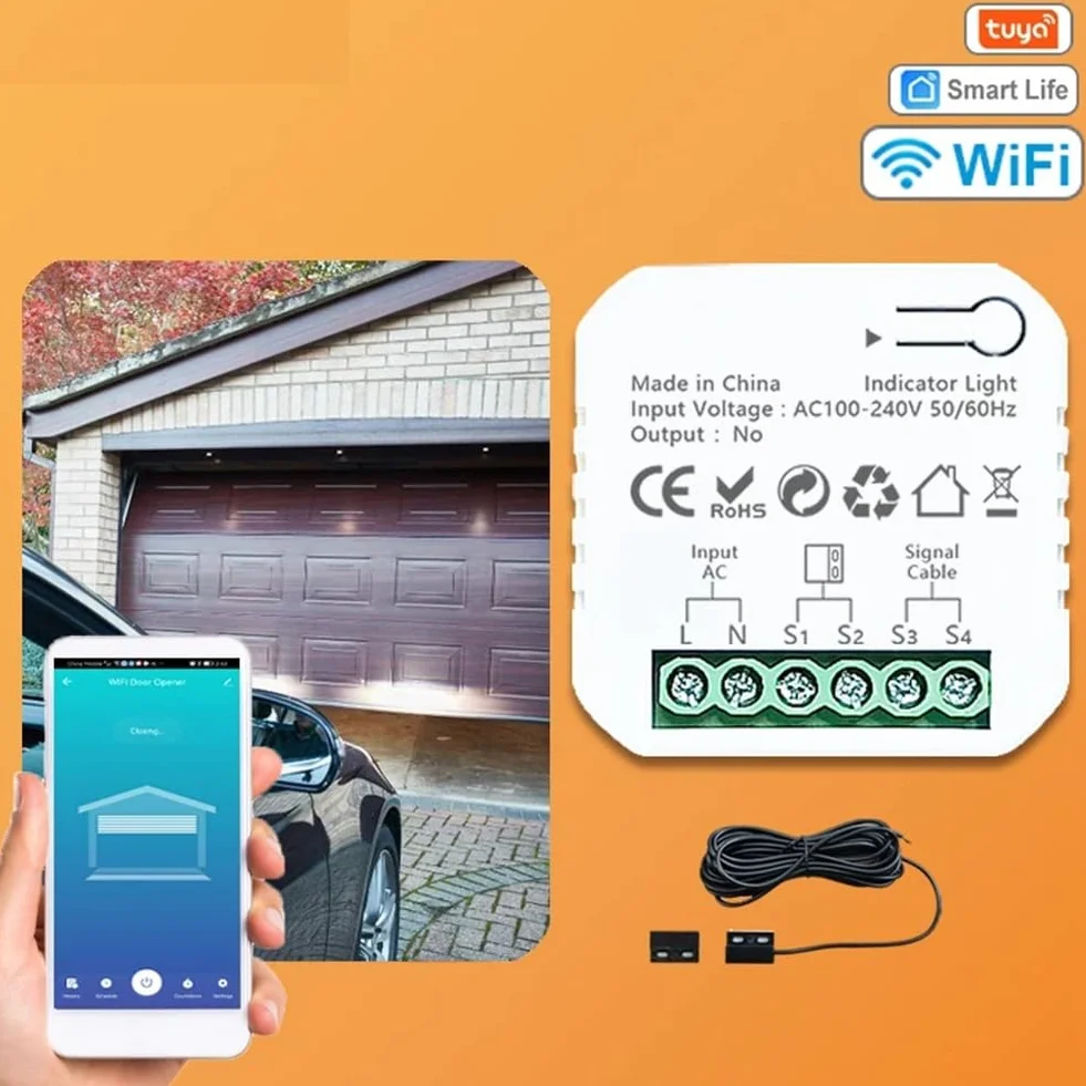 Tuya Smart Life Contrôleur d'ouverture de porte de garage WiFi avec application capteur, convient pour Alexa Home, prise européenne