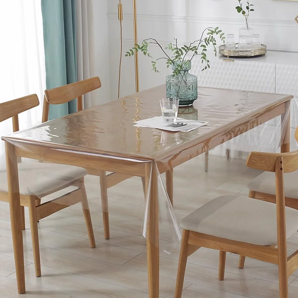Nappe en PVC Transparente Rectangulaire 0.13 mm Imperméable Protection de Table Anti-Graisse 140 x 260 cm