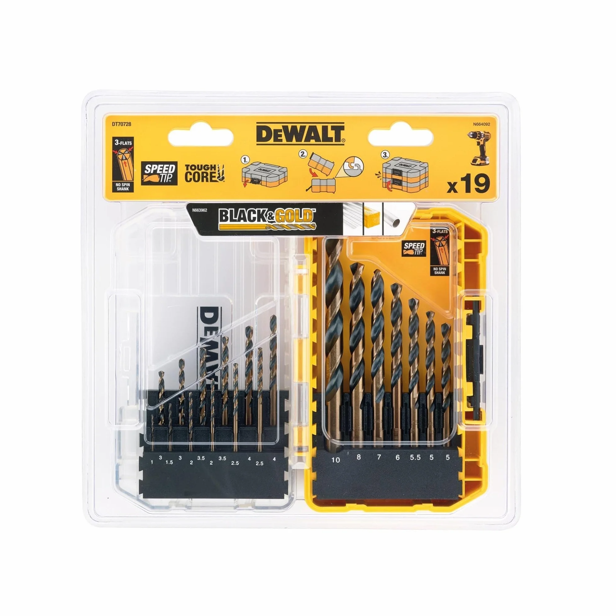 DeWalt DT70728-QZ Coffret 19 Forets Noir/Jaune Pour Perceuse-Visseuse