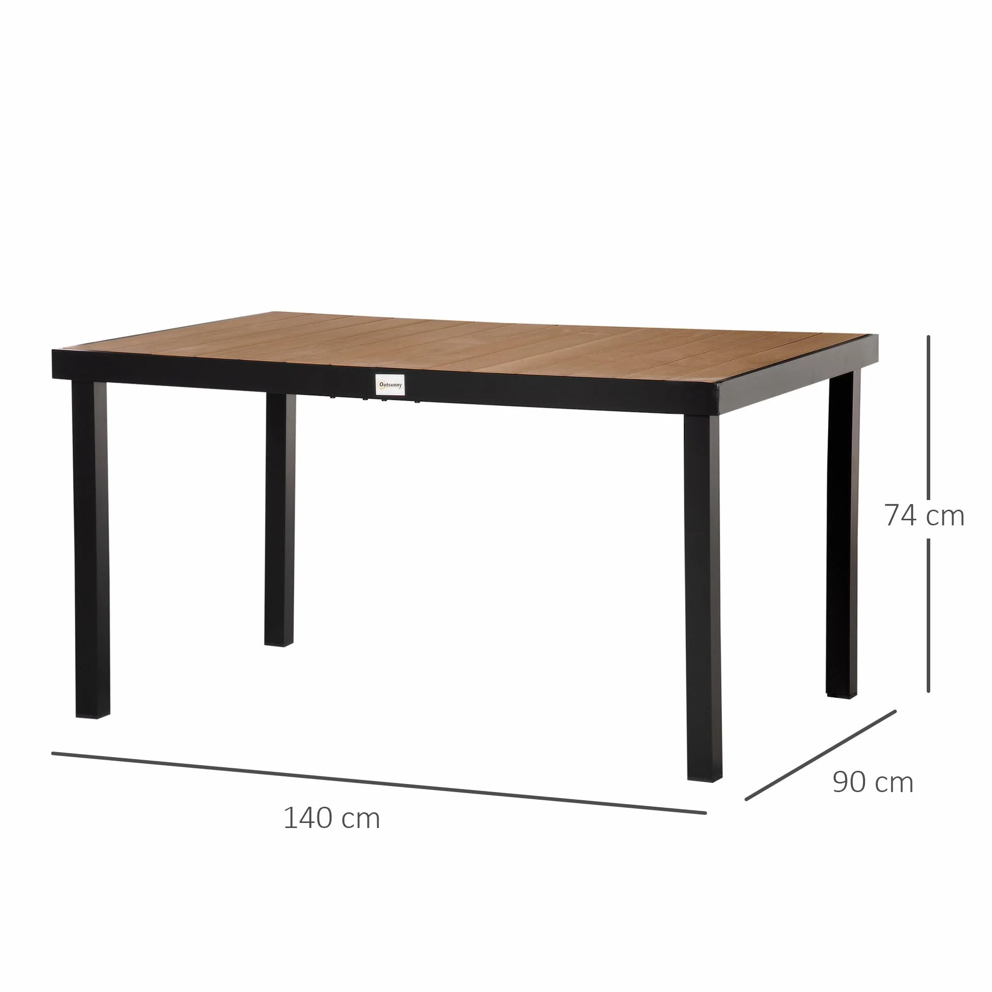 Outsunny Table à Manger de Jardin en Aluminium 140 x 90 x 74 cm Bois Naturel