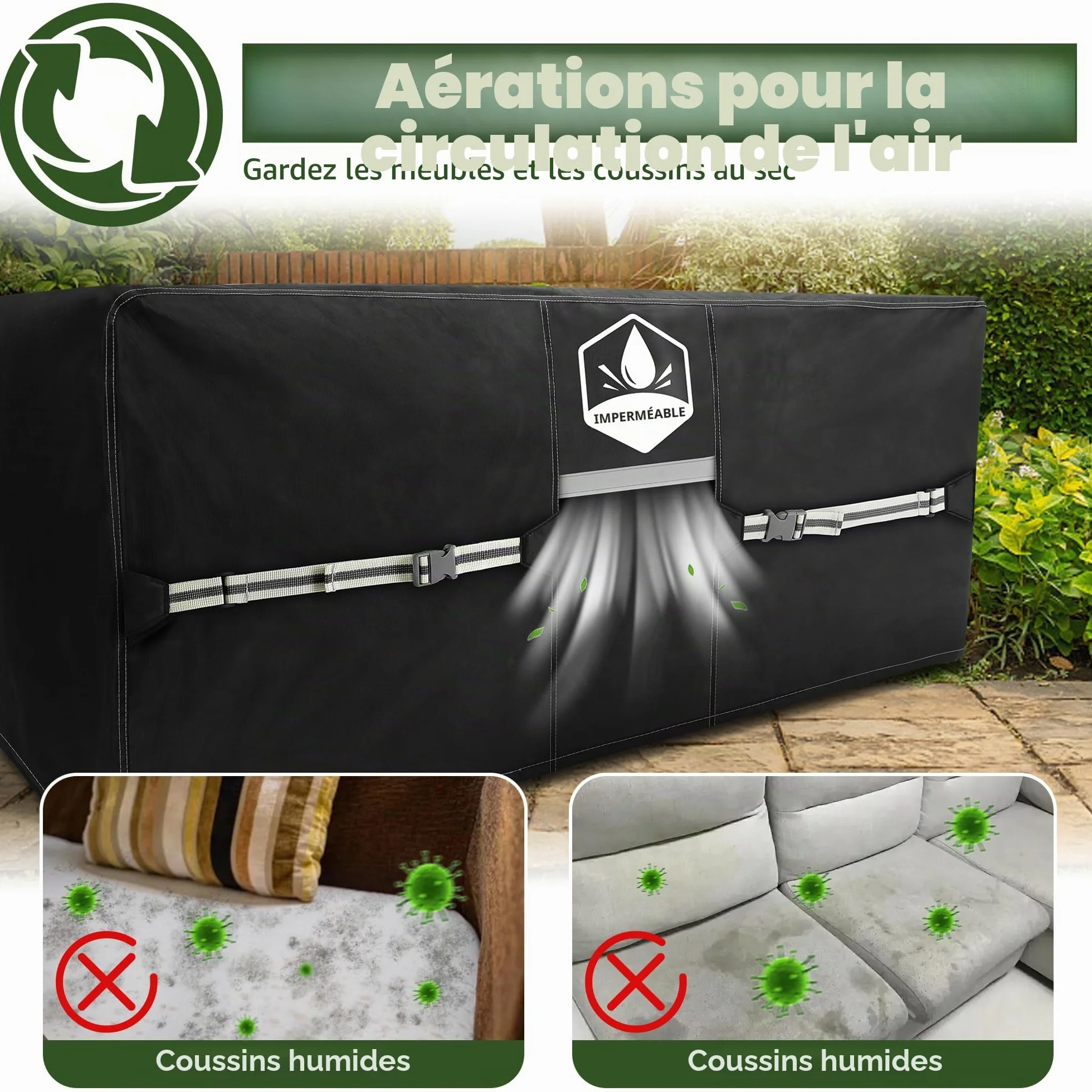 Housse imperméable pour meubles de jardin 110x110x74 cm 420D Oxford avec aération