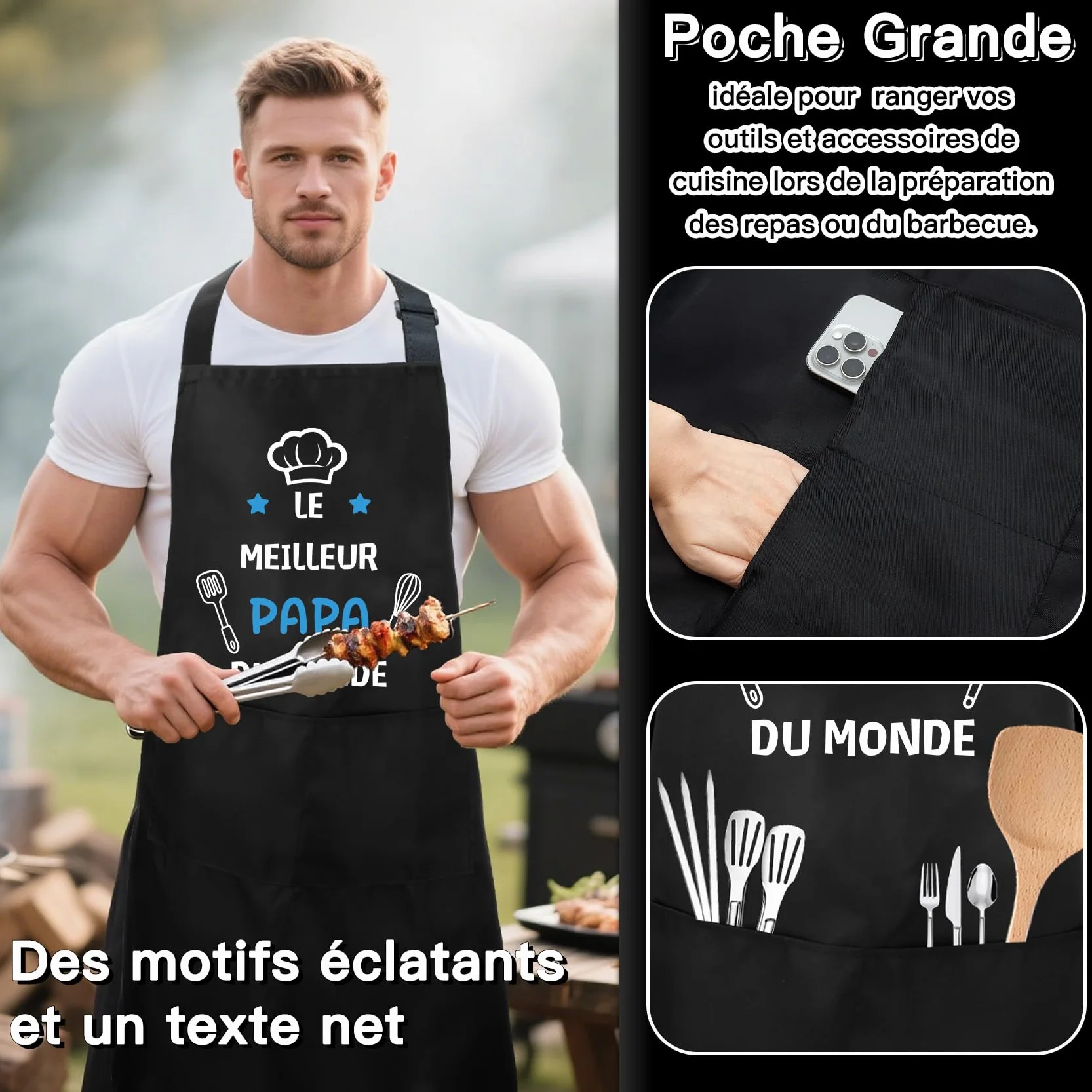 Tablier Cuisine Homme Barbecue Cadeau Papa Anniversaire Fete des Peres Noel Saint Valentin