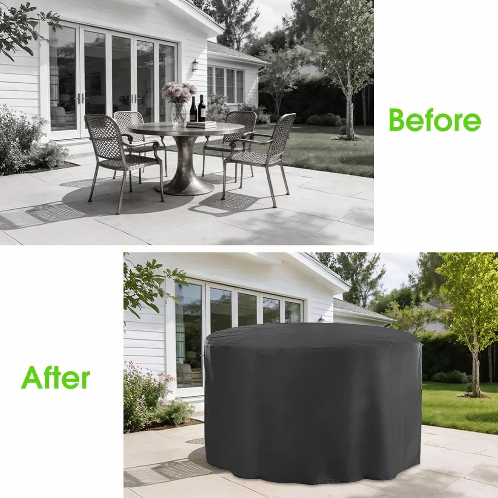 Housse de Protection Ronde Oxford pour Salon de Jardin, Imperméable et Résistance au Vent
