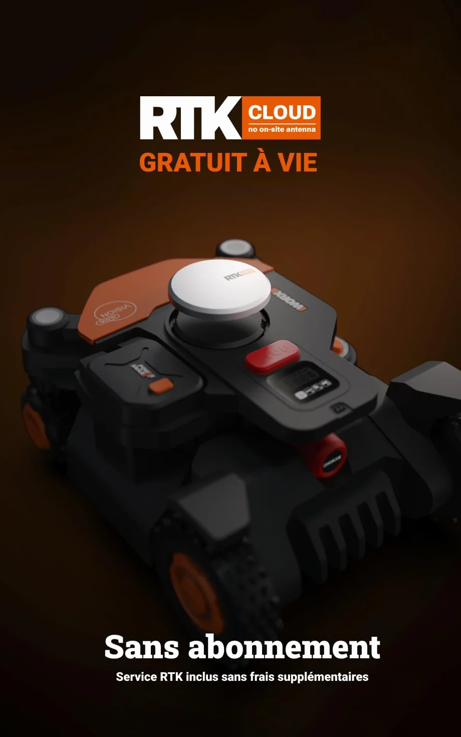 WORX Vision Cloud WR340E Robot Tondeuse sans Fil 600 m² VSLAM RTK 84%