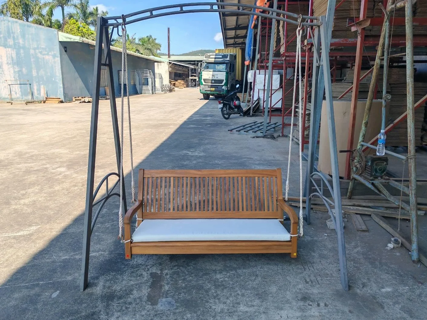 COSTWAY Balancelle de Jardin 2 Places, Banc Suspendu en Bois d'Acacia, Charge 360 kg